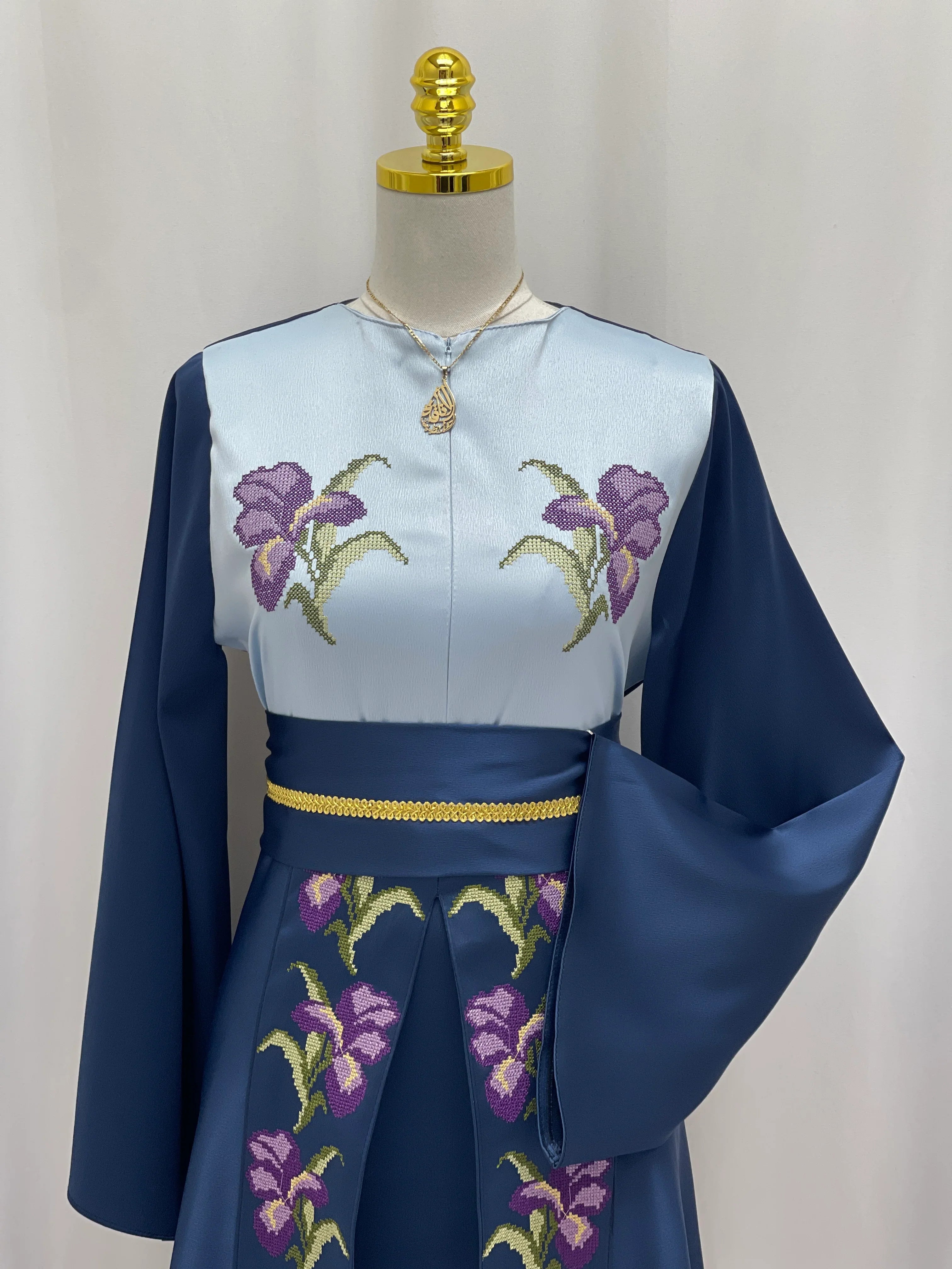 Violet Bloom Embroidered Caftan - Palestinian Elegance