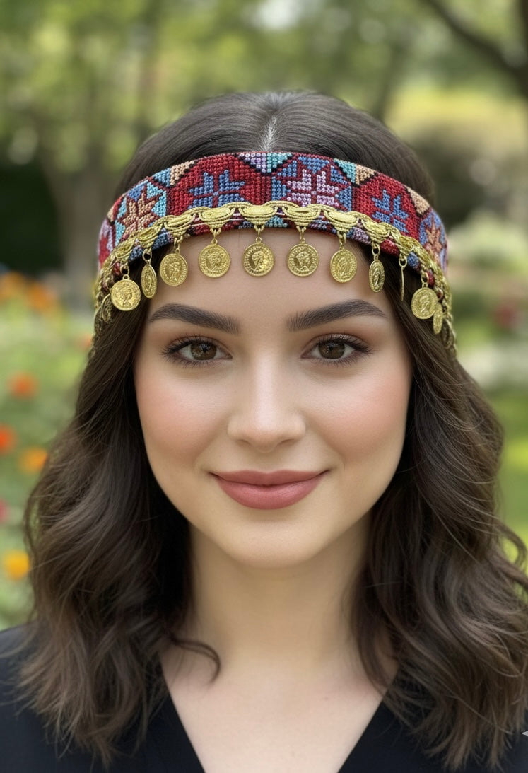 Golden Heritage Coin Headband - Palestinian Elegance
