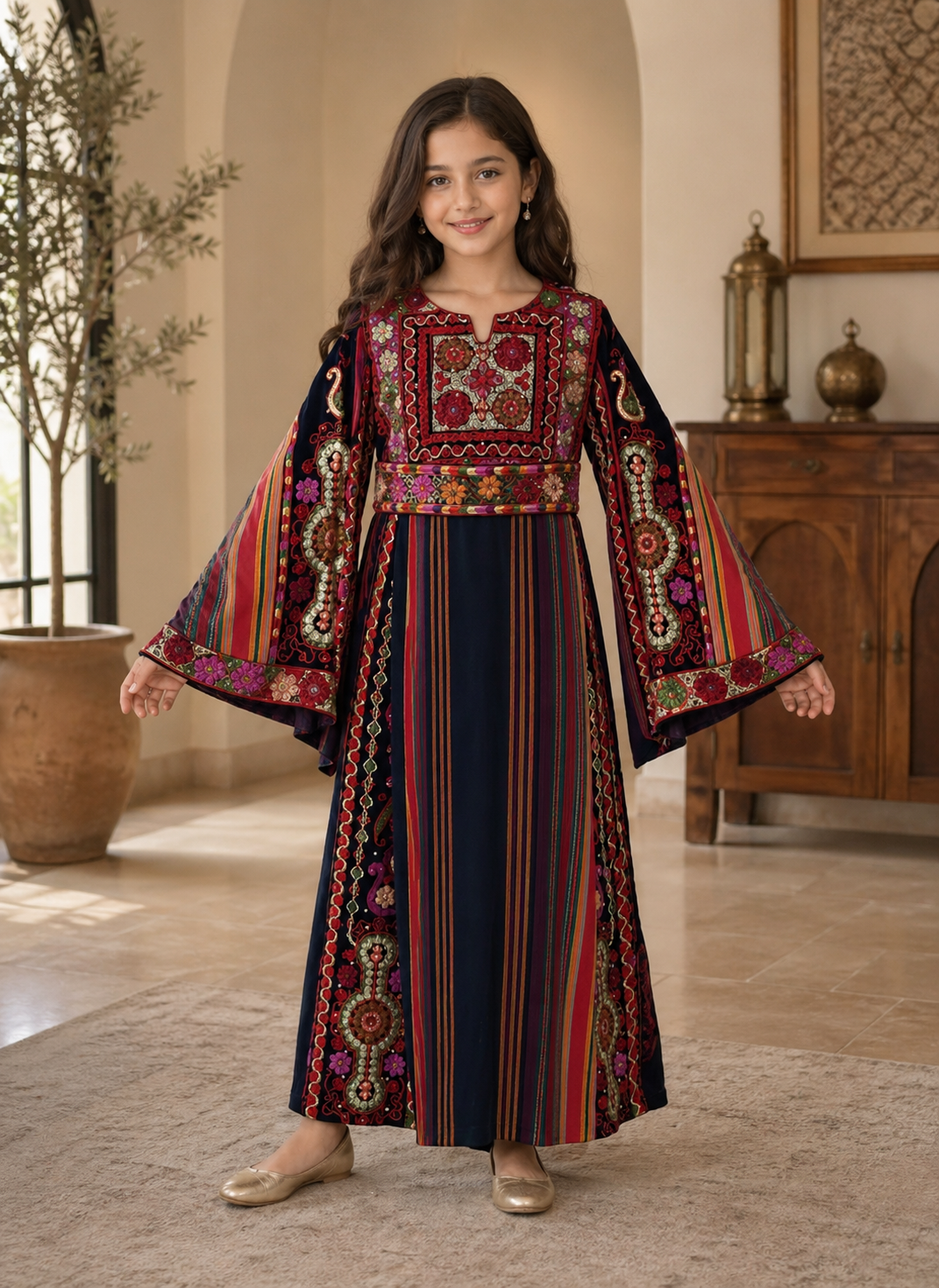 Black Embroidered Kids Majdalwi Dress: Elegance for Special Occasions