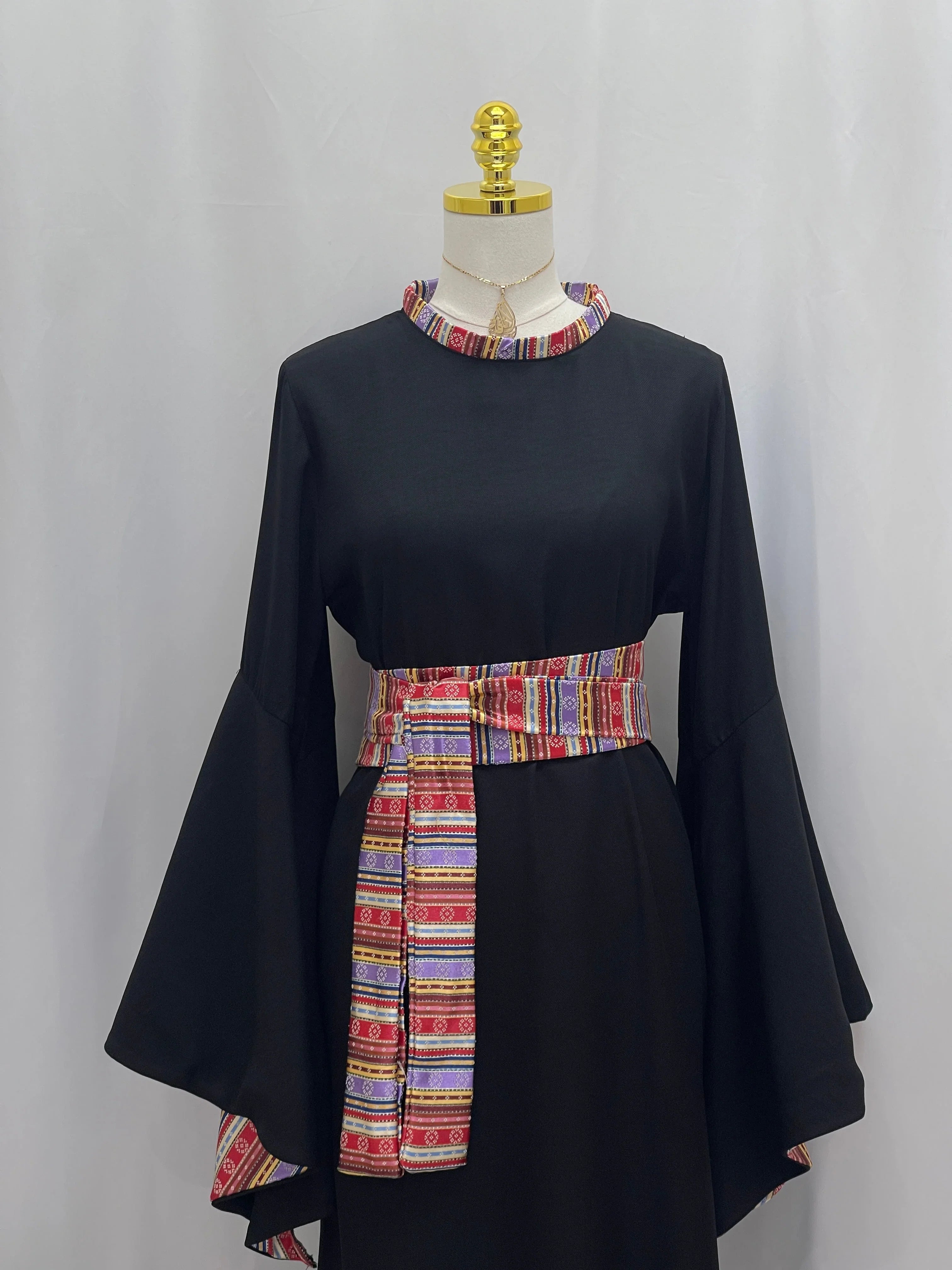 Al-Mais Thobe with Embroidered Accent and Bell Sleeves from Palestinian Elegance