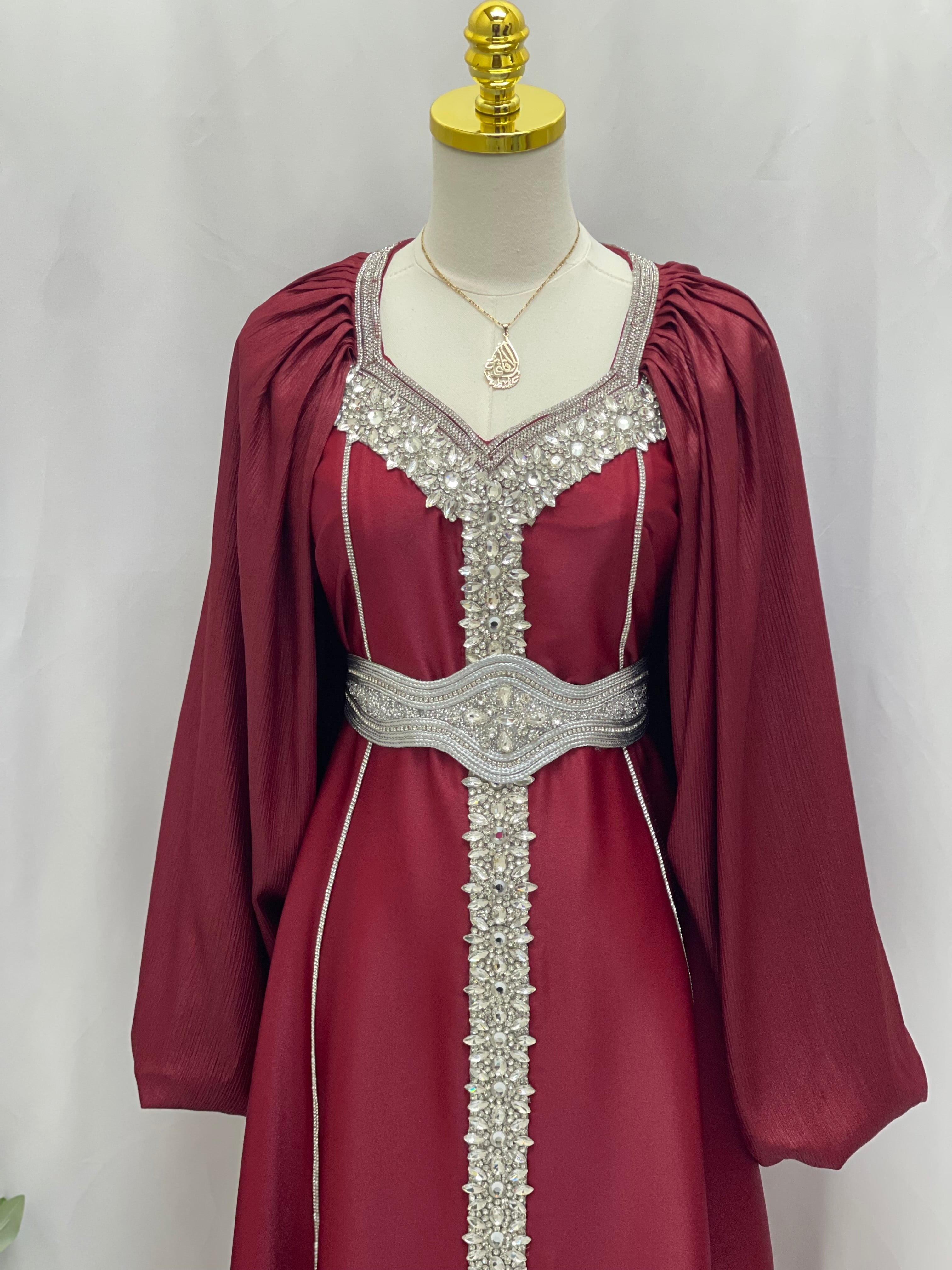 Ameera Fancy Kaftan | Elegant Modest Dress with Belt - Palestinian Elegance