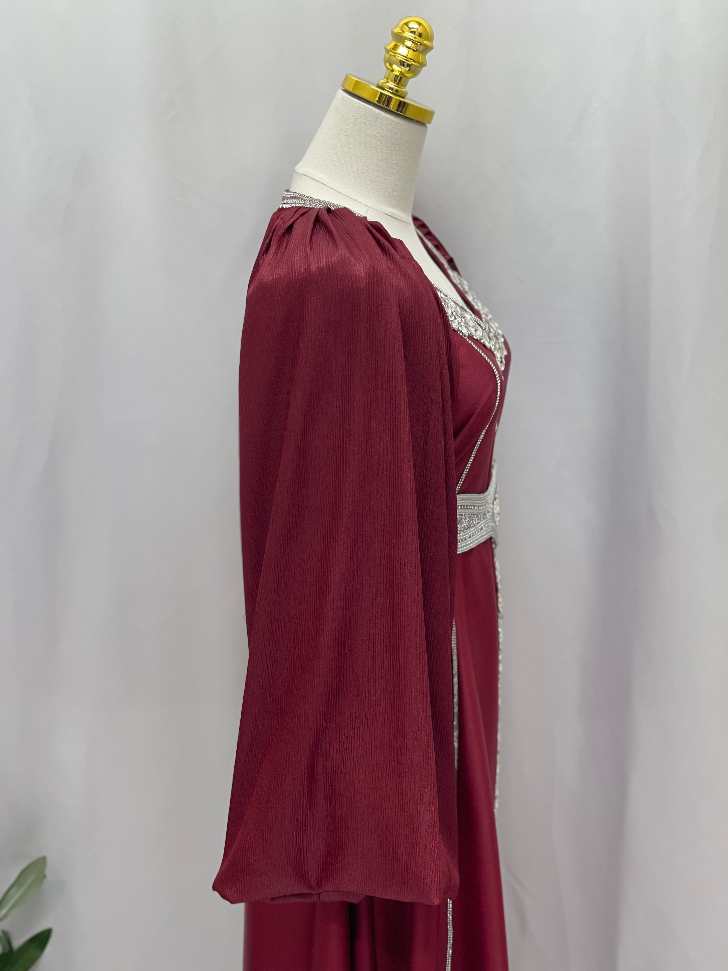 Ameera Fancy Kaftan | Elegant Modest Dress with Belt - Palestinian Elegance