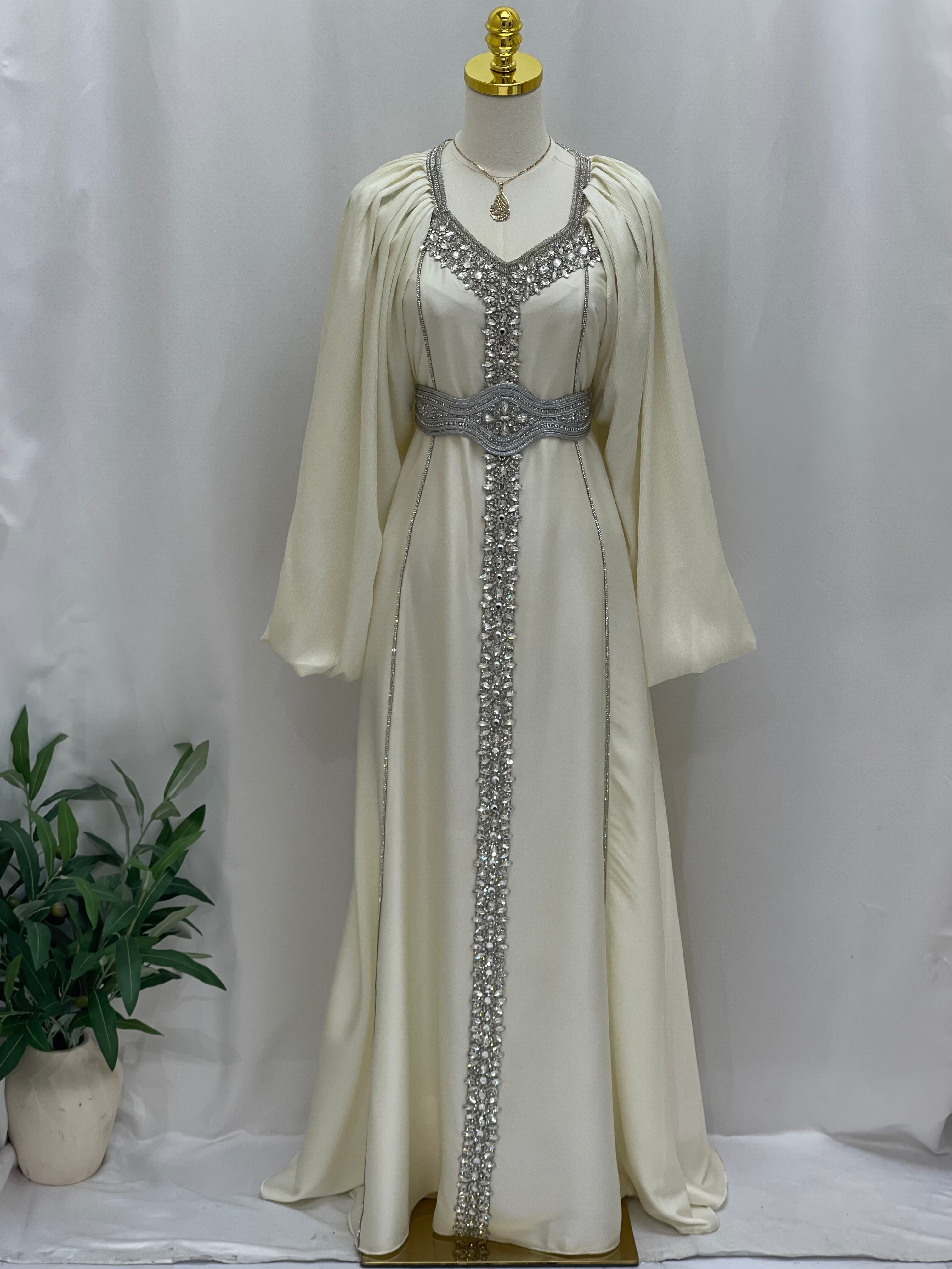 Ameera Fancy Kaftan | Elegant Modest Dress with Belt - Palestinian Elegance