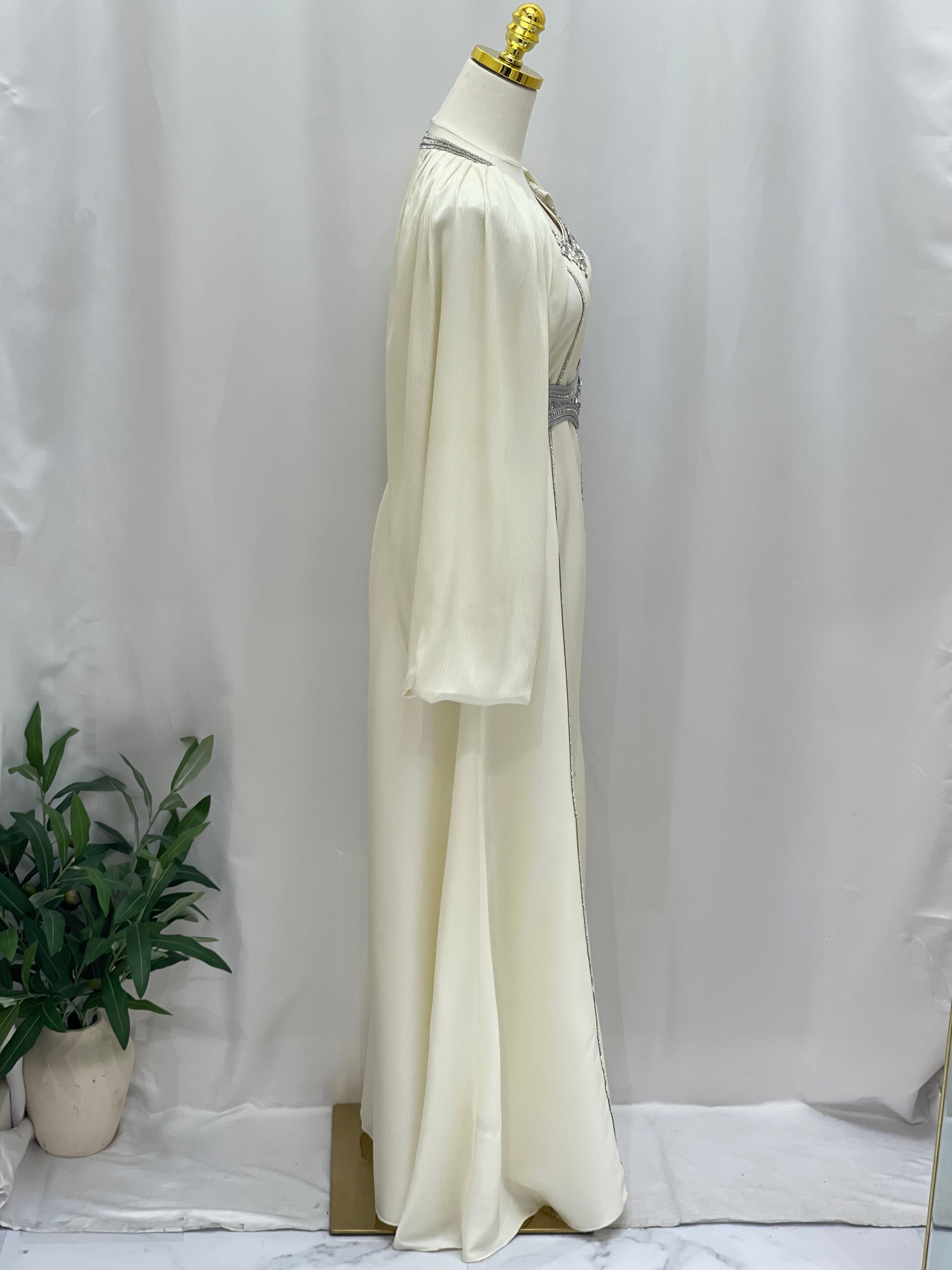 Ameera Fancy Kaftan | Elegant Modest Dress with Belt - Palestinian Elegance