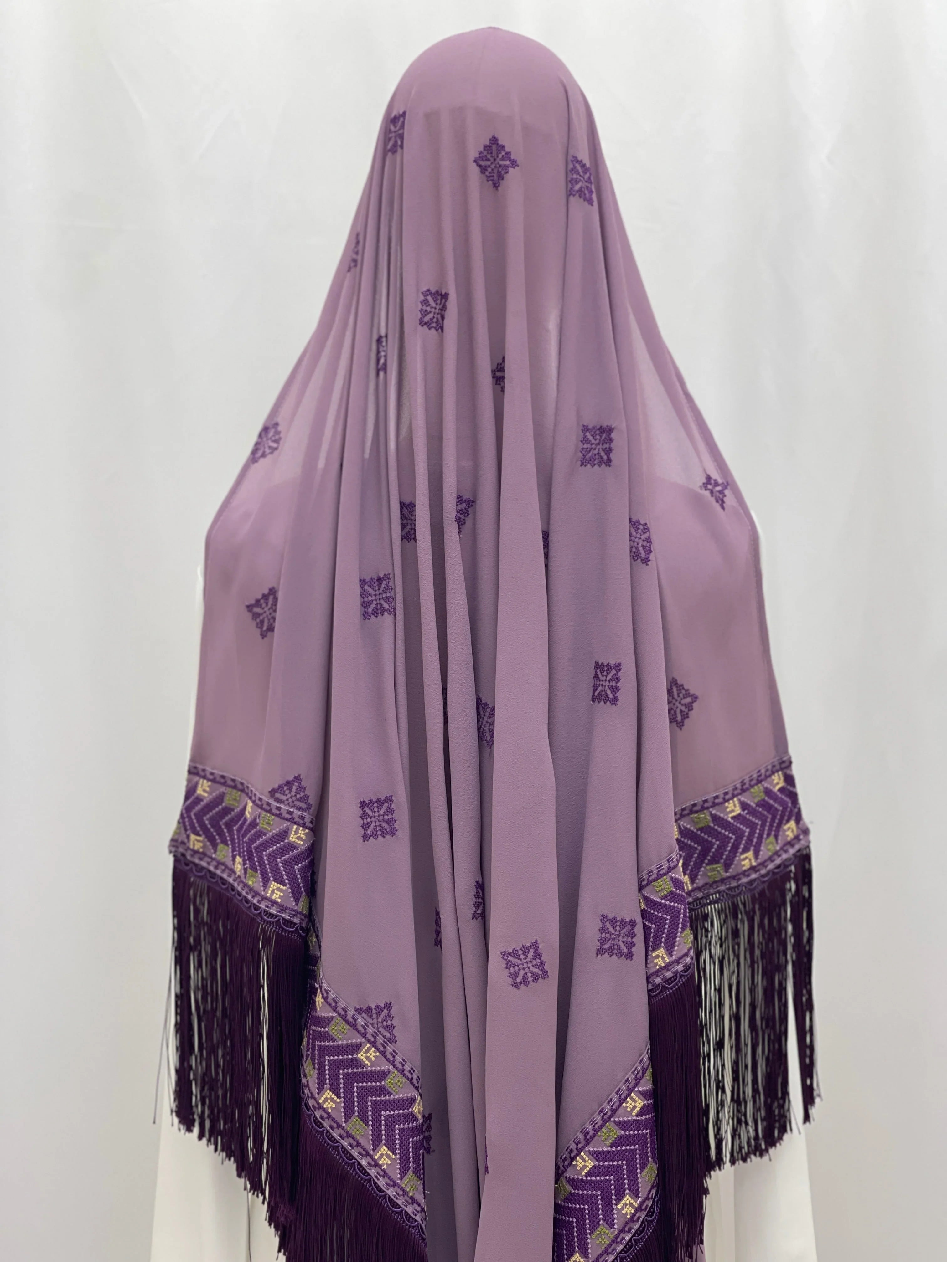 Amethyst Breeze Khirka-Shawl in light purple with intricate embroidery and fringed edges
