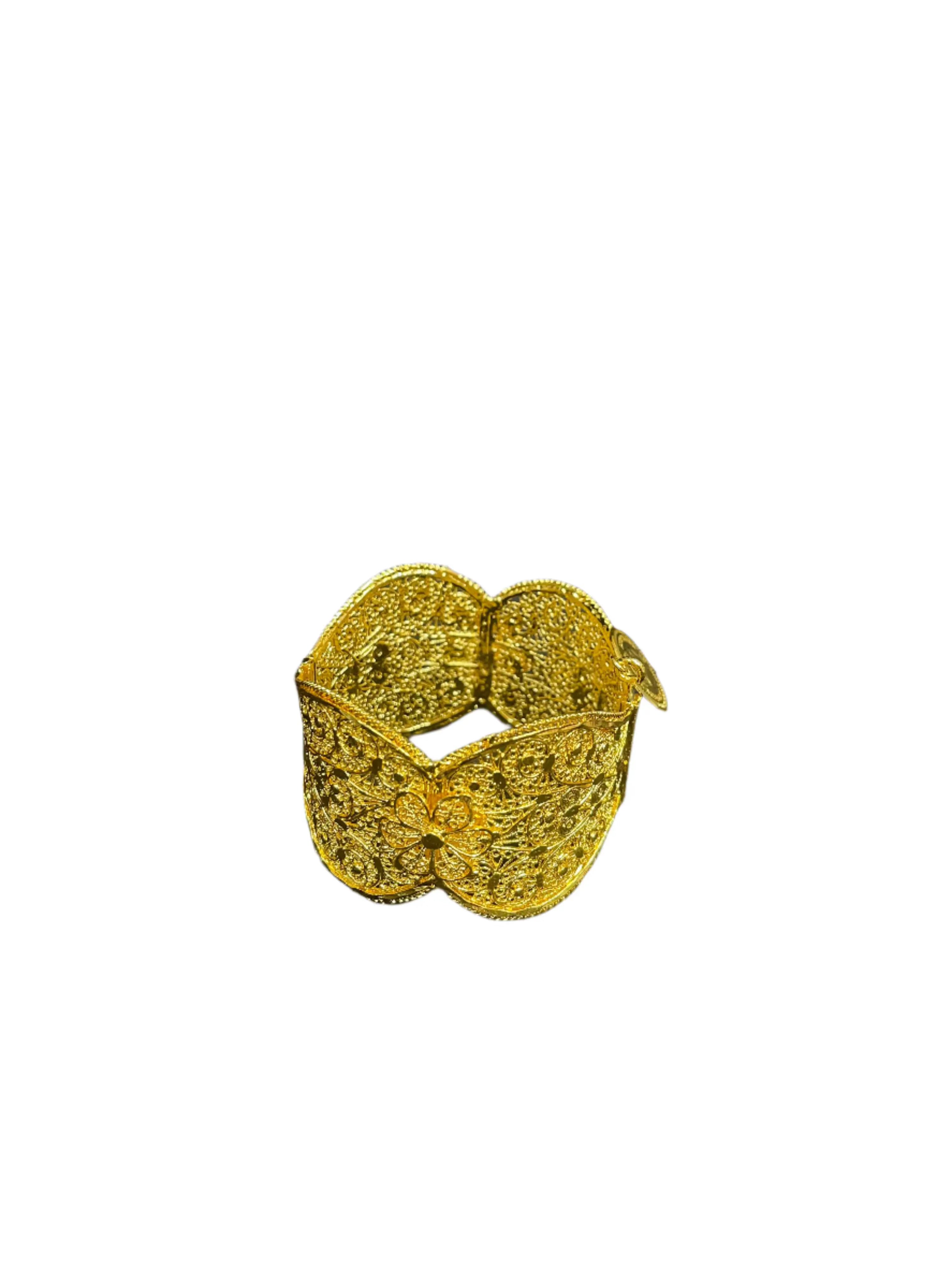 Lera Imitated Gold detailed filigree bracelet by Palestinian Elegance with floral design