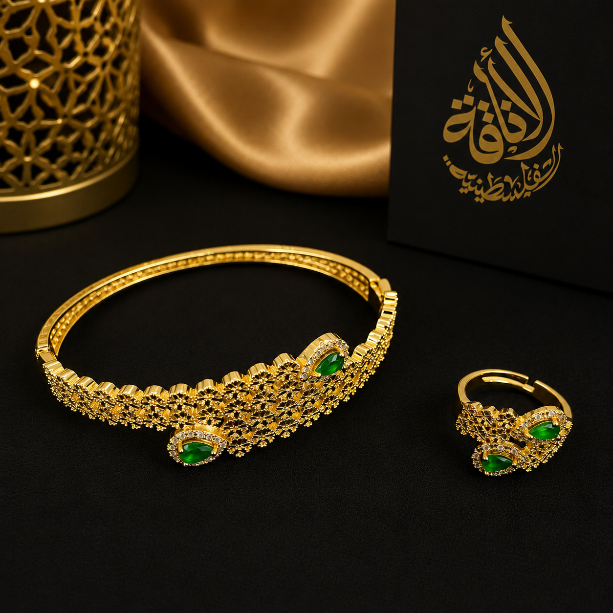 Waed Crystal Gold Bangle & Ring Set