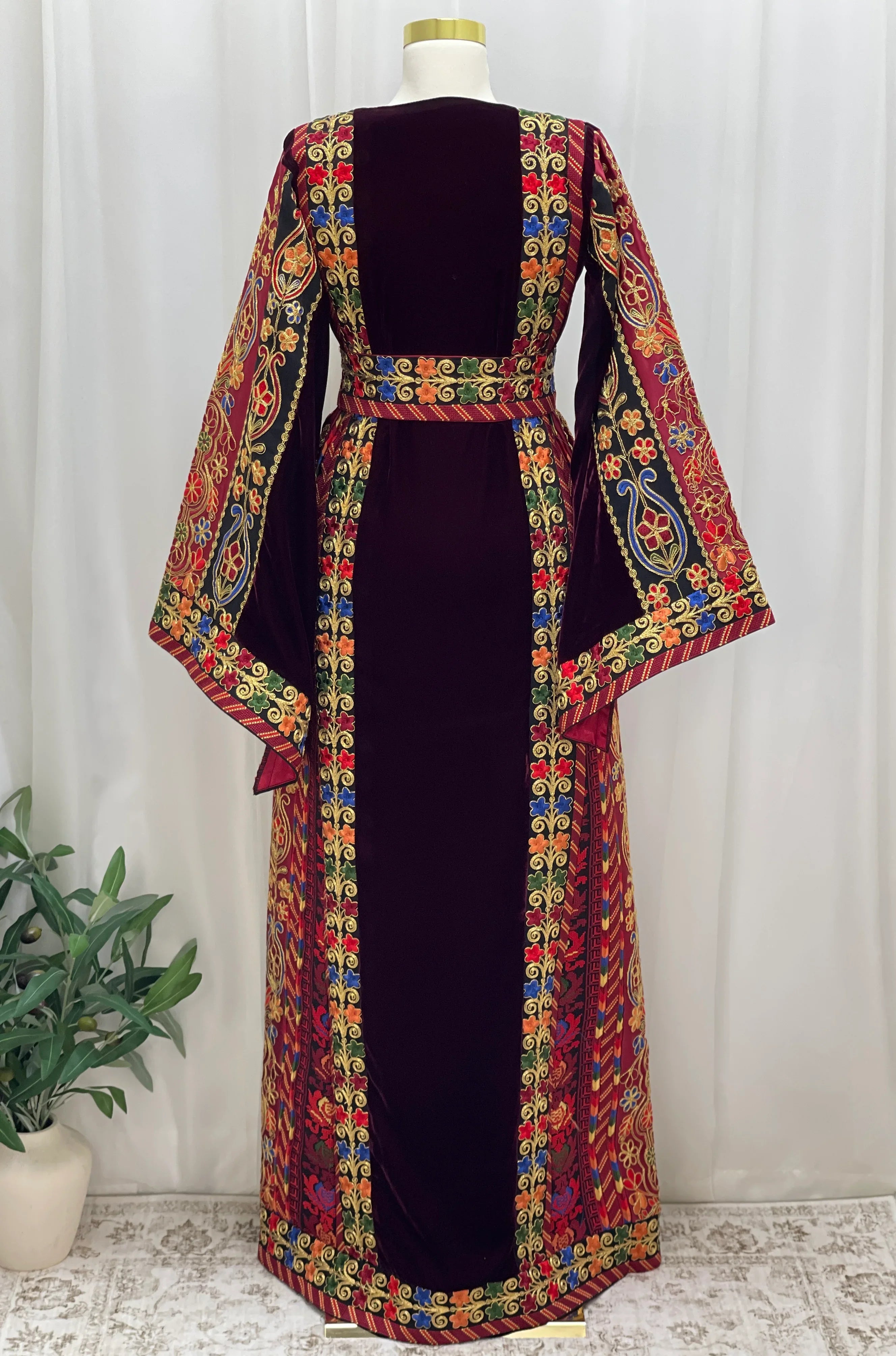 Al Jawhara Qasab Velvet Embroidered Thobe - Palestinian Elegance