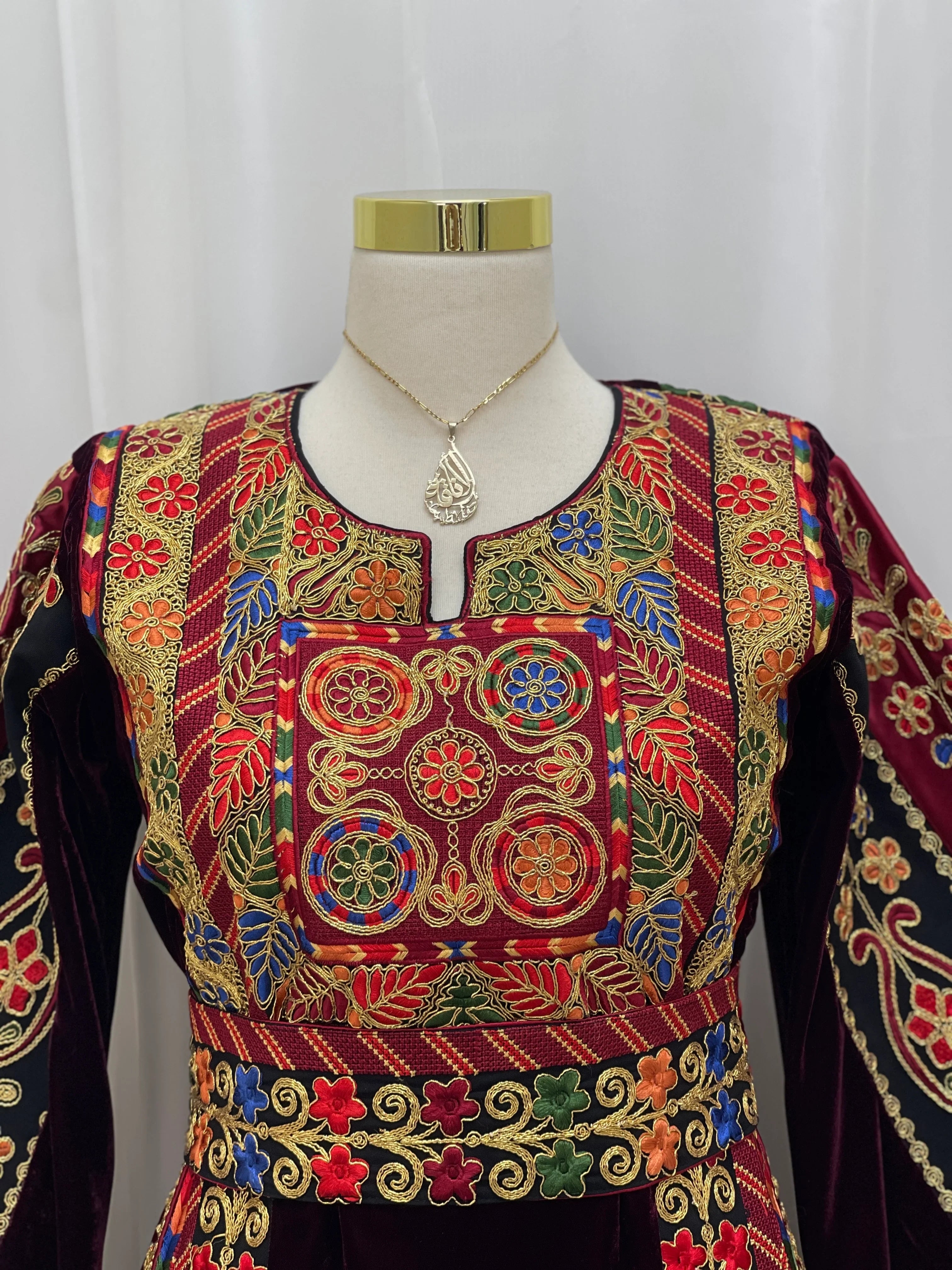 Al Jawhara Qasab Velvet Embroidered Thobe - Palestinian Elegance