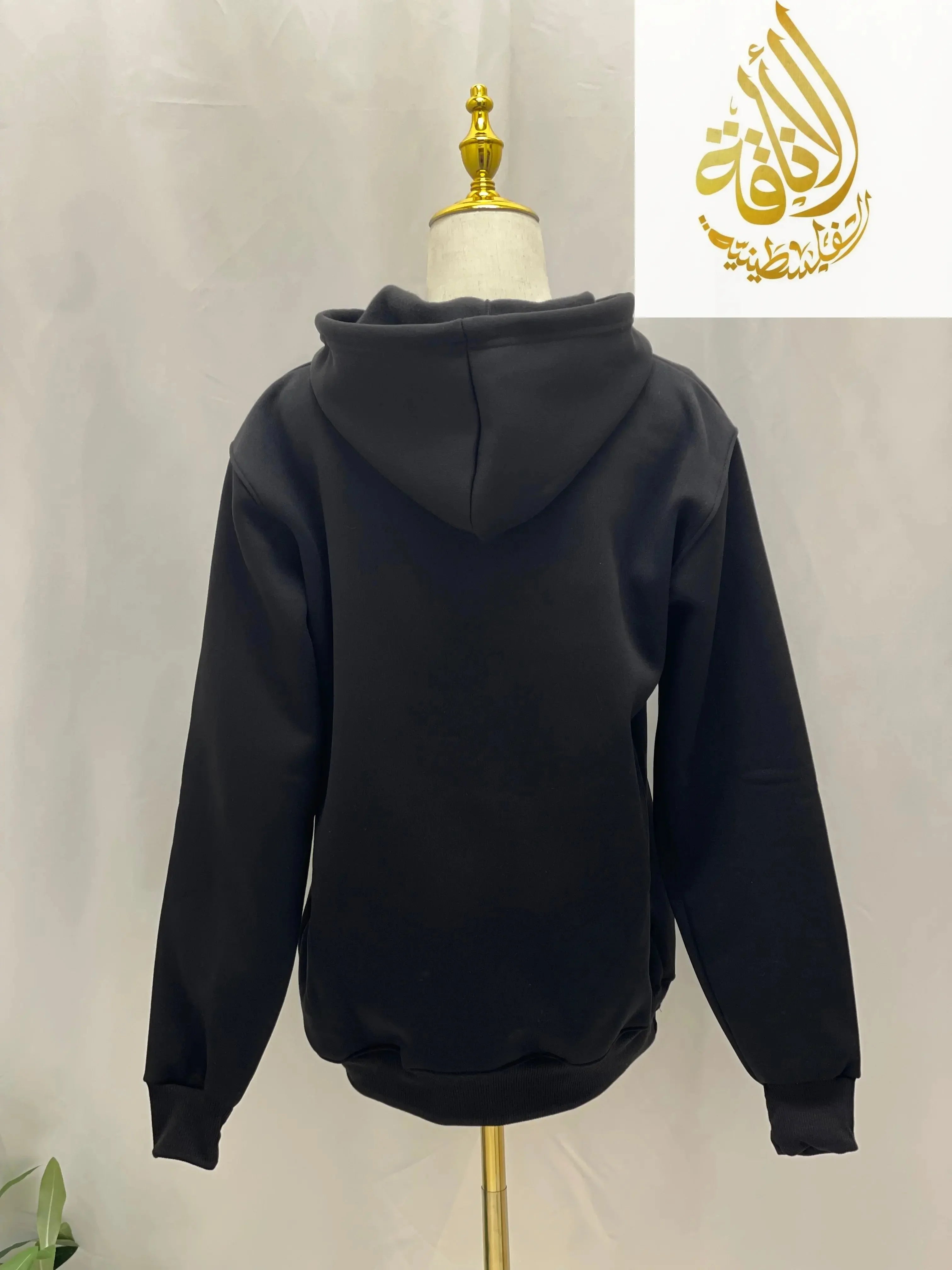 Black Hoodie with Embroidered Palestinian Flag Design Palestinian Elegance