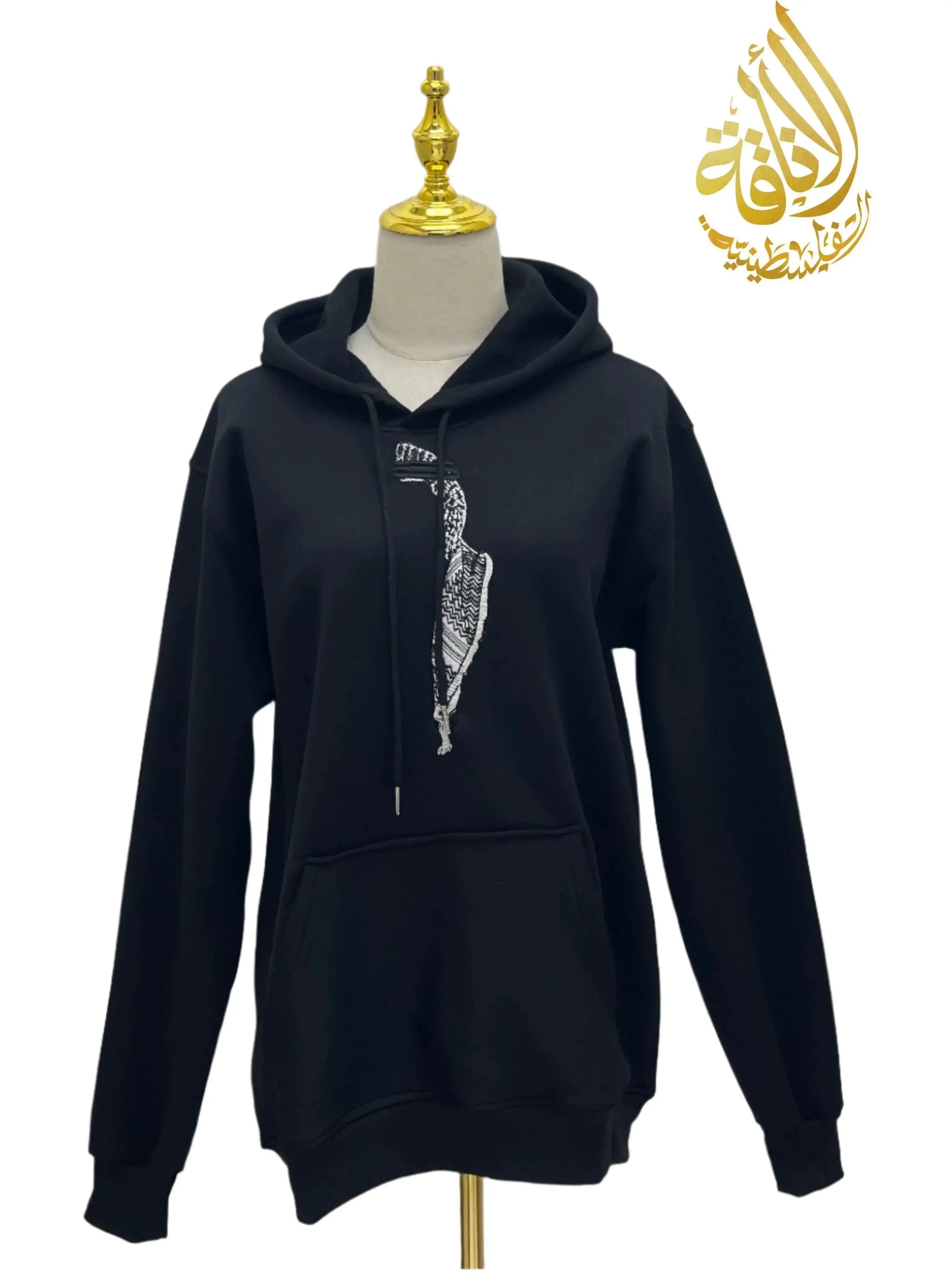 Black Kuffia Hoodie for Men - Stylish and Comfortable Left Side Design Palestinian Elegance