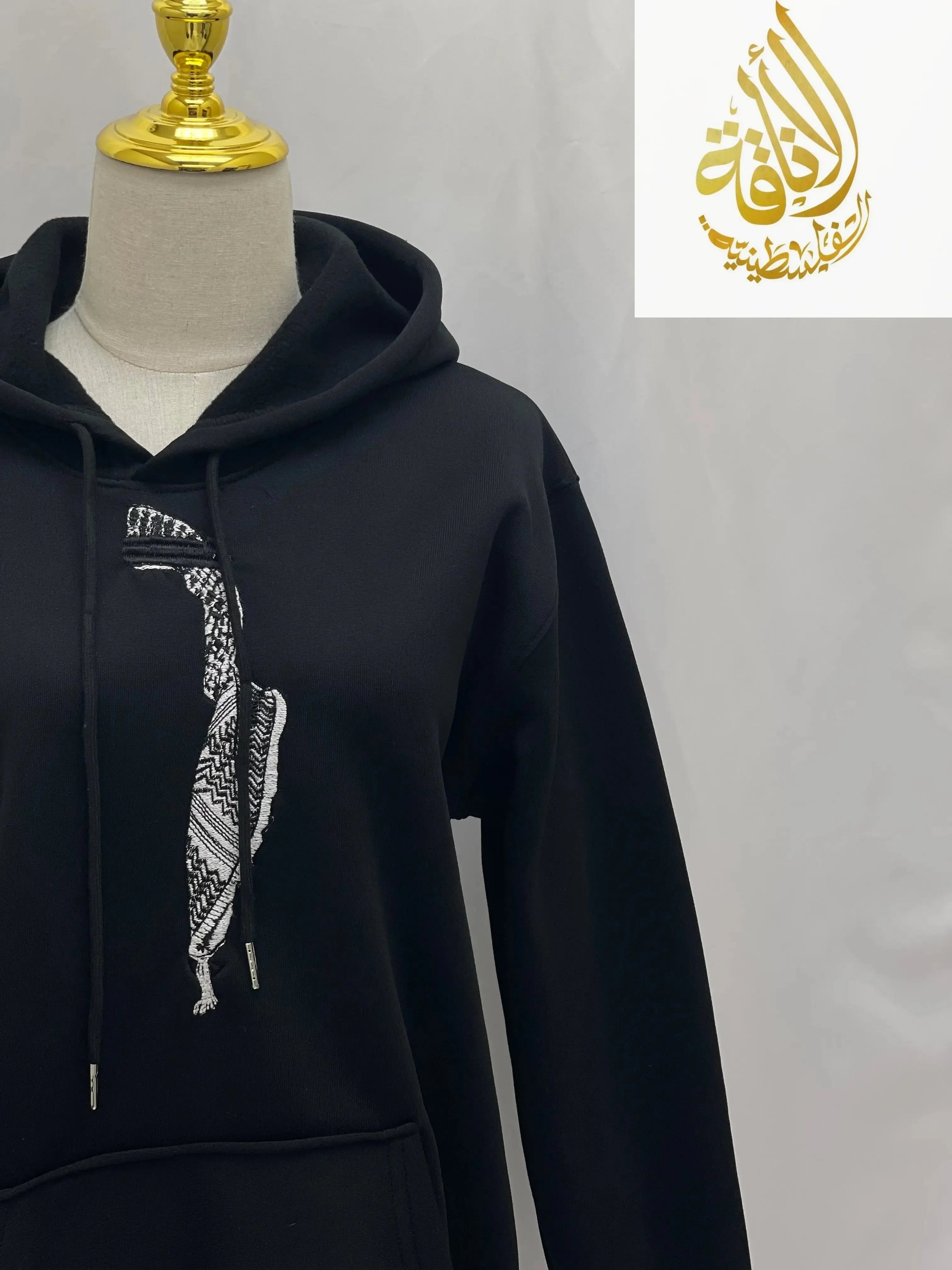 Black Kuffia Hoodie for Men - Stylish and Comfortable Left Side Design Palestinian Elegance