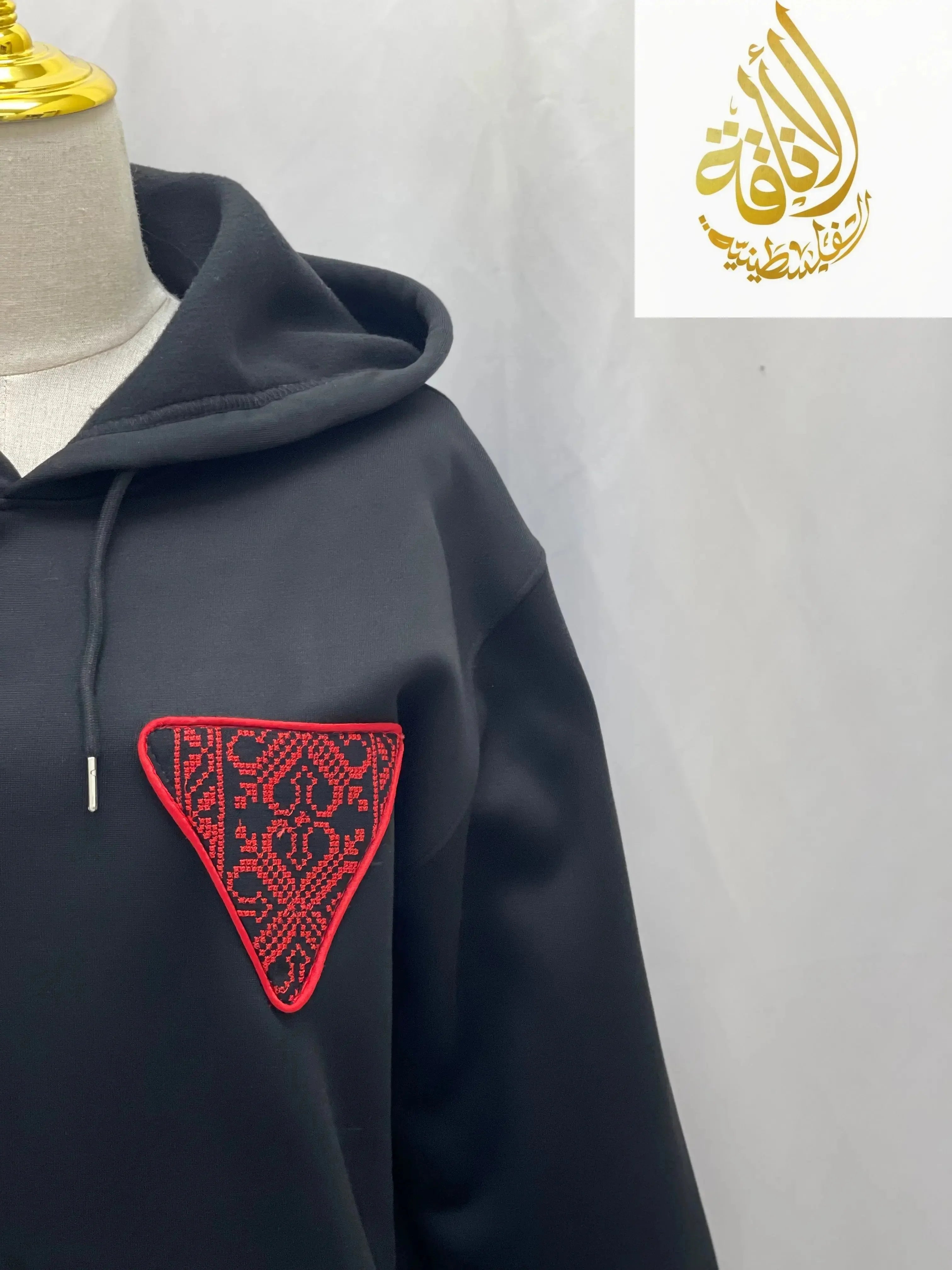 Black Triangle Tatreez Embroidered Hoodie Tradition Meets Modern Style Palestinian Elegance