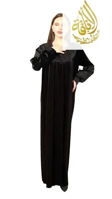 Black Velvet Zipper Abaya - Women's Elegant and Modern Fashion Palestinian Elegance