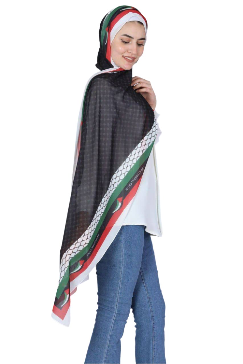 Black, Green, White, and Red Hijab Design Palestinian Elegance