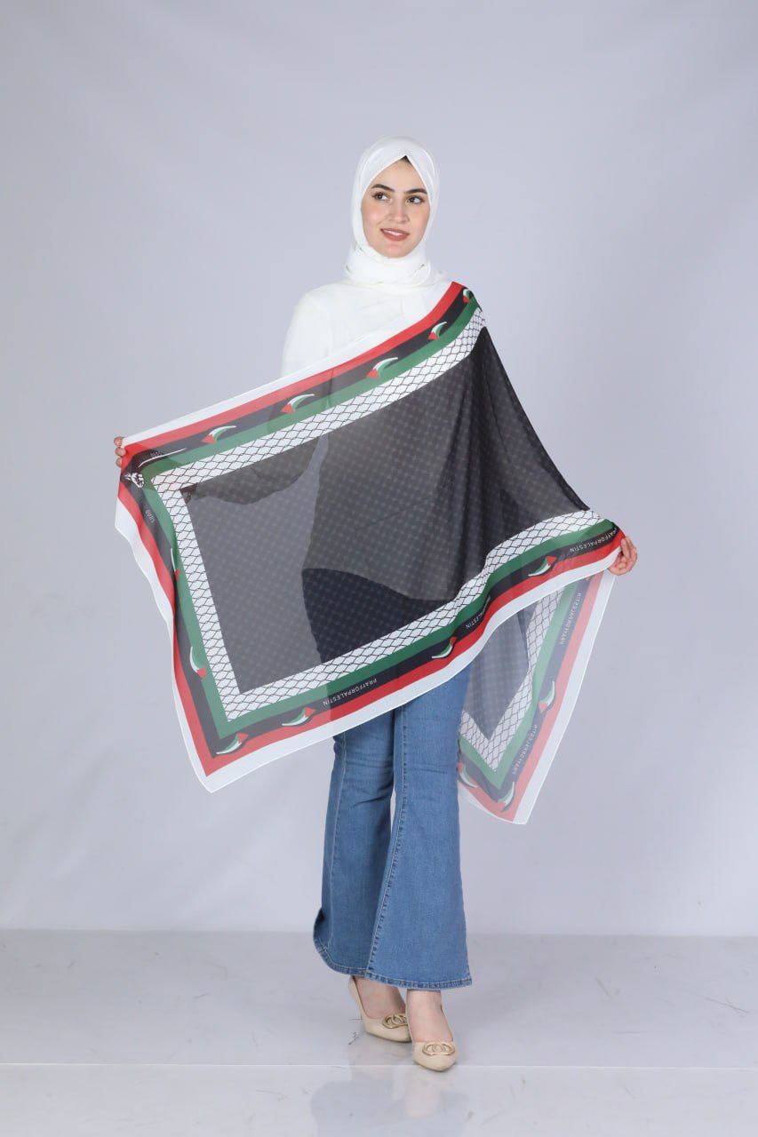 Black, Green, White, and Red Hijab Design Palestinian Elegance