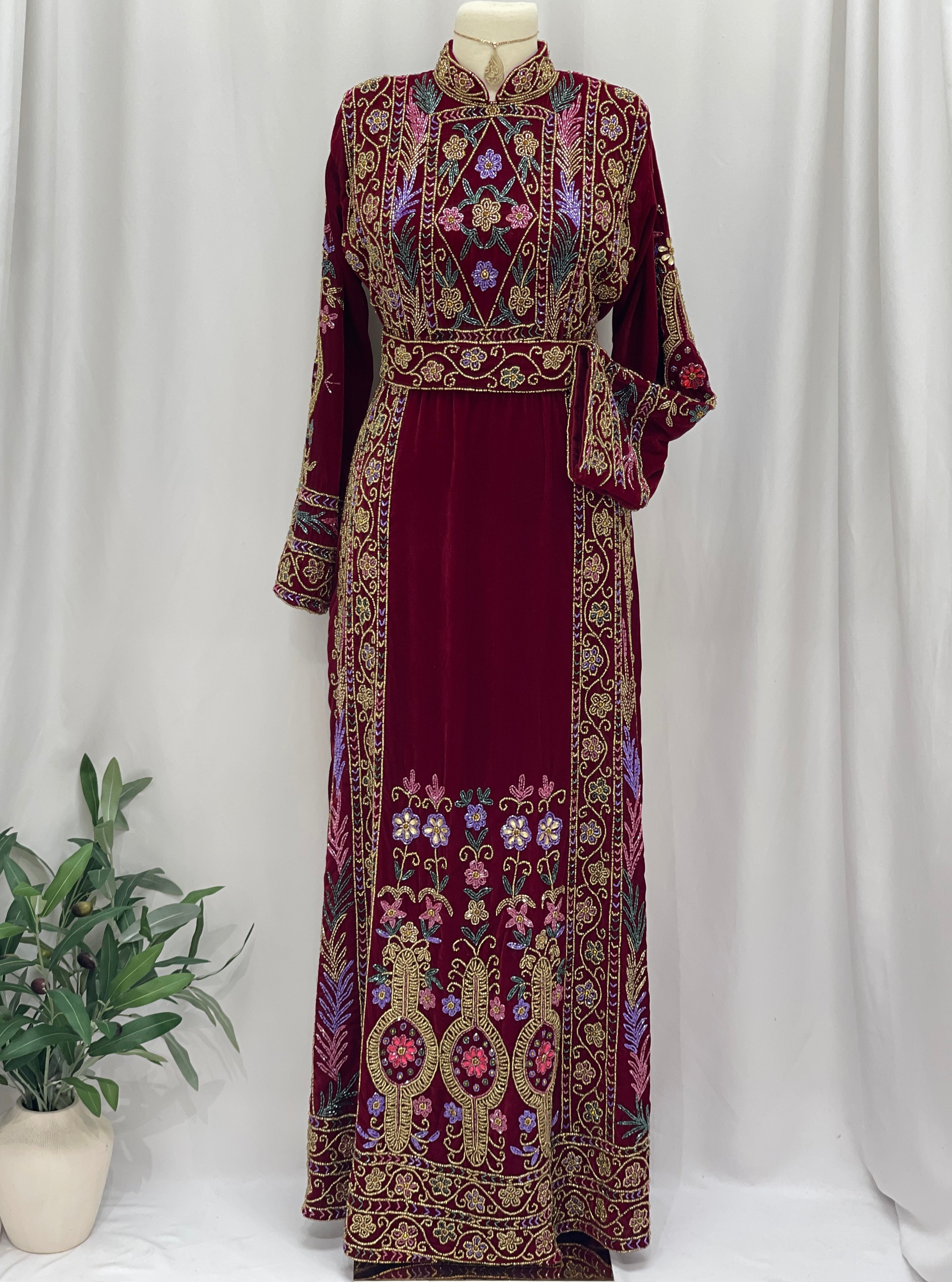 Maroon Beaded Velvet Thobe