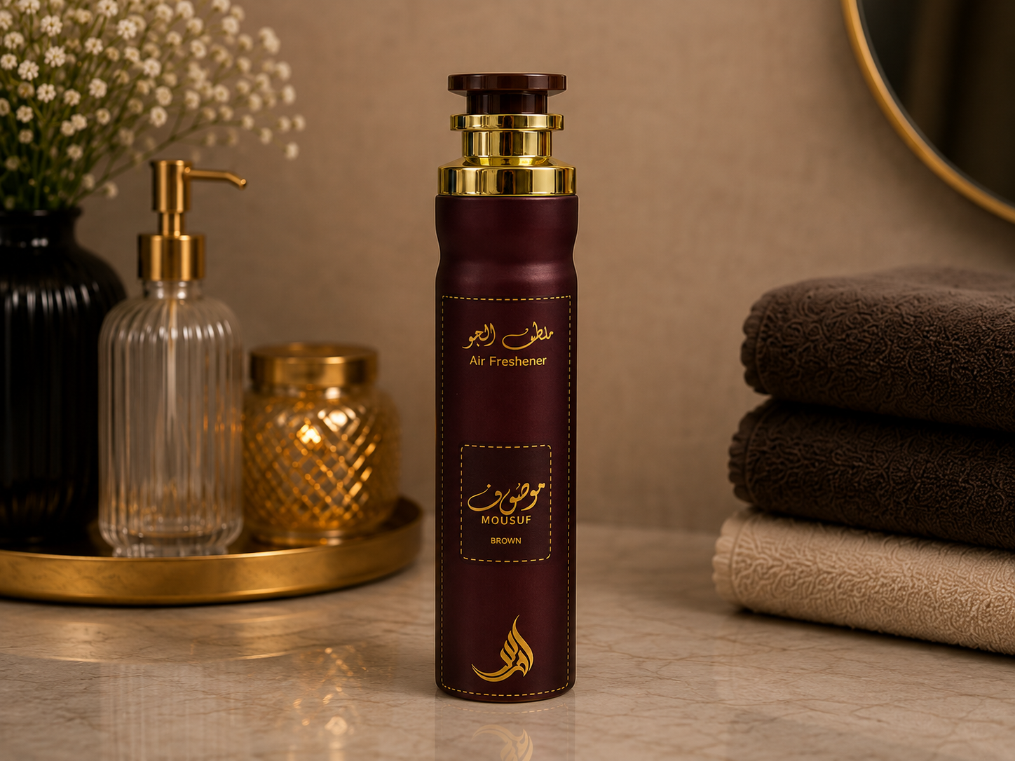 Mousuf Brown Luxury Air Freshener Spray – Long-Lasting Arabian Home Fragrance