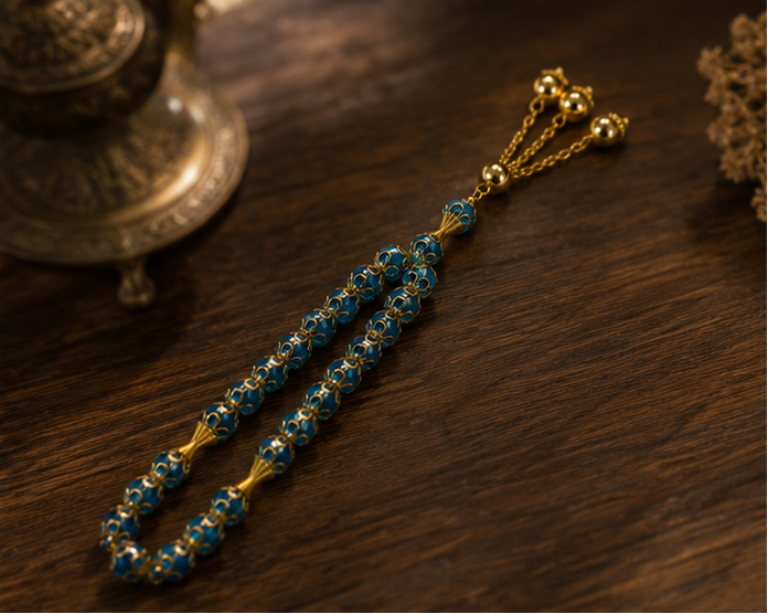 The Imperial Azure & Gold Misbaha – A Masterpiece of Spiritual Elegance