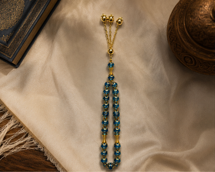 The Imperial Azure & Gold Misbaha – A Masterpiece of Spiritual Elegance