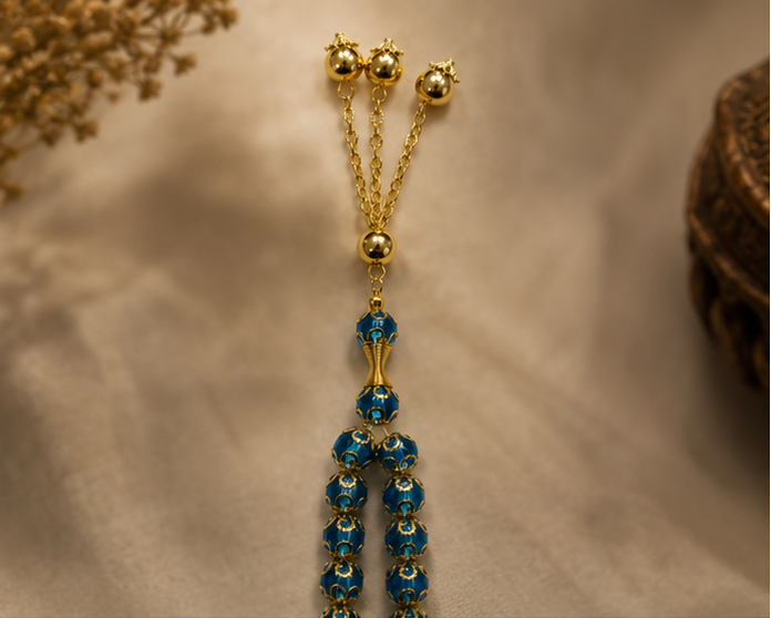 The Imperial Azure & Gold Misbaha – A Masterpiece of Spiritual Elegance