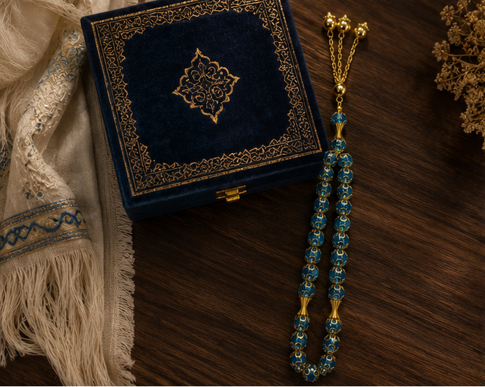 The Imperial Azure & Gold Misbaha – A Masterpiece of Spiritual Elegance