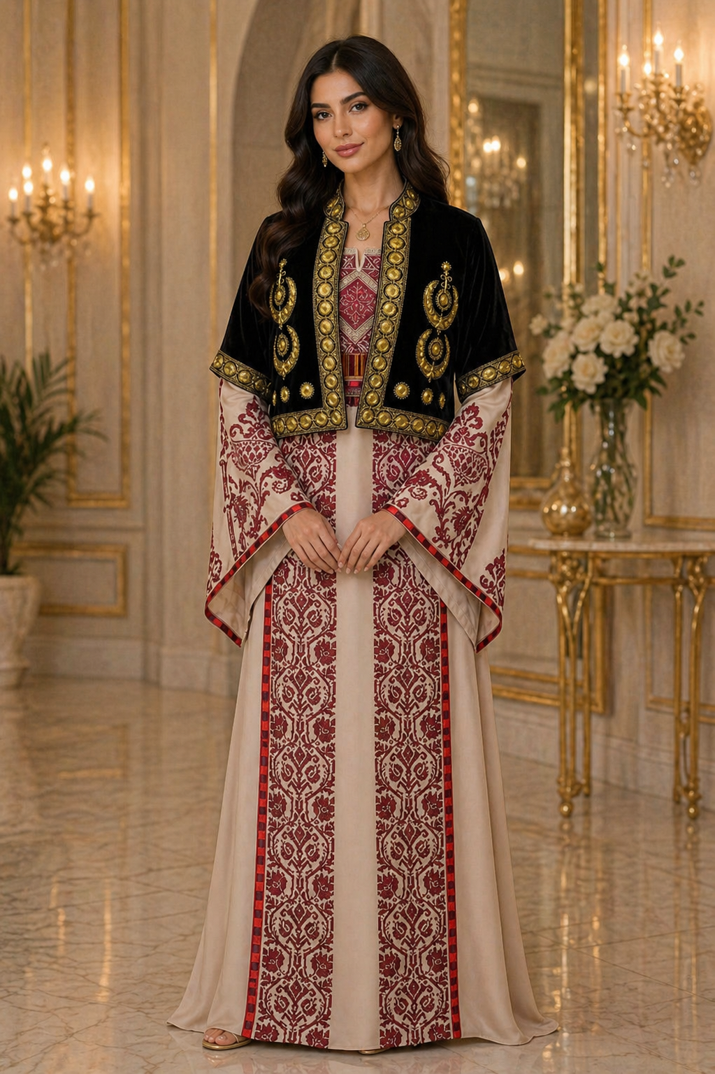 Short Velvet Taqsireh Jacket – Gold Qasab Embroidery