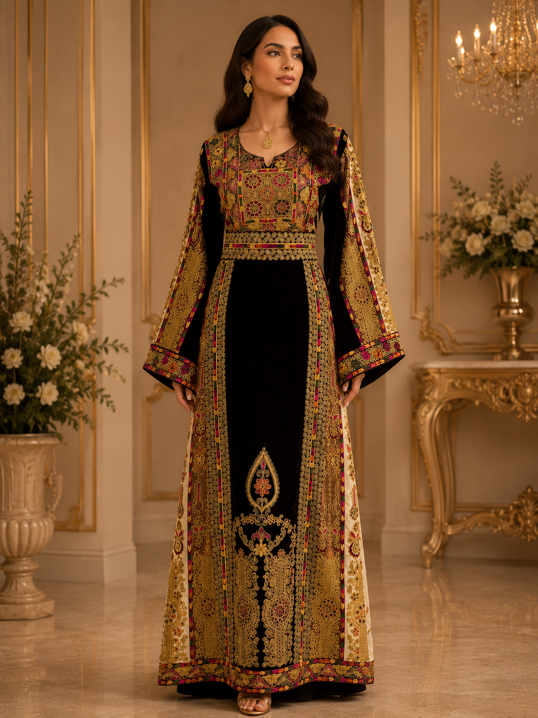 Malikat Al-Turath Thoub: Richly Adorned With Golden Qasab Embroidery