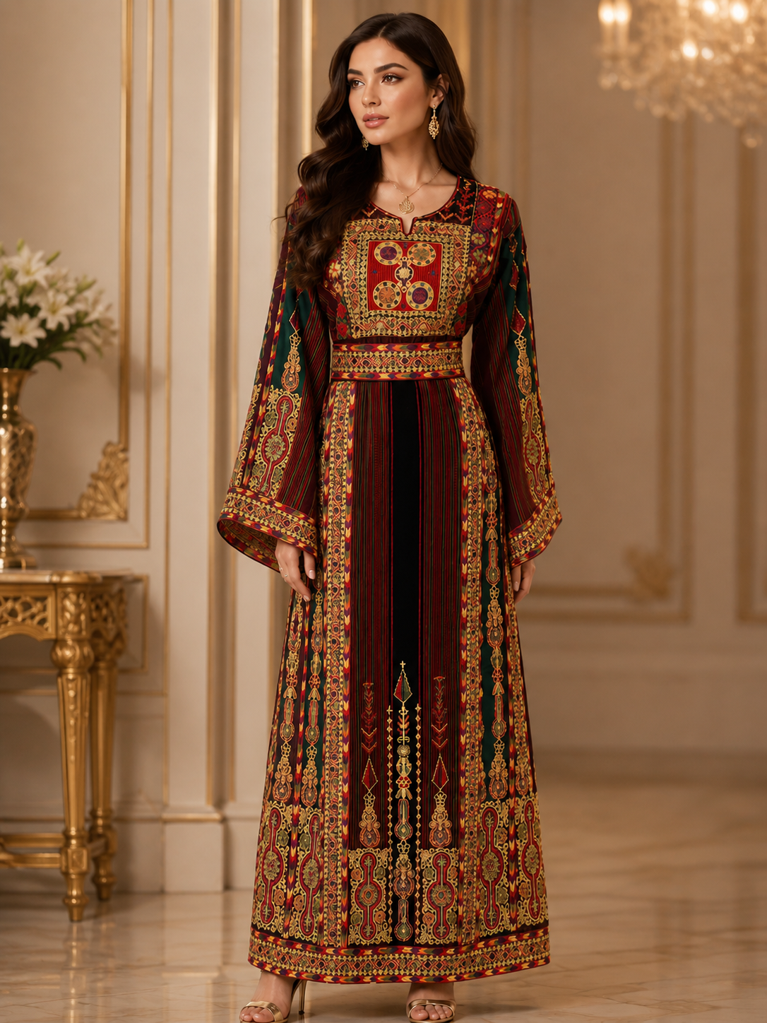 Jannah Wa Nar Palestinian Velvet Malaka Embroidered Thobe