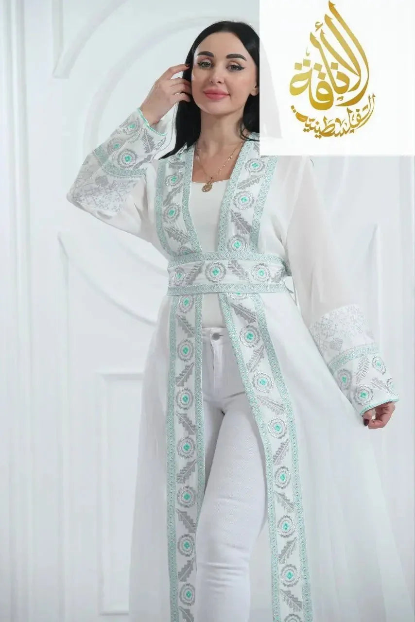 Chiffon Bisht with Luxurious Reed Gold Embroidery: Elegance & Sophistication Palestinian Elegance