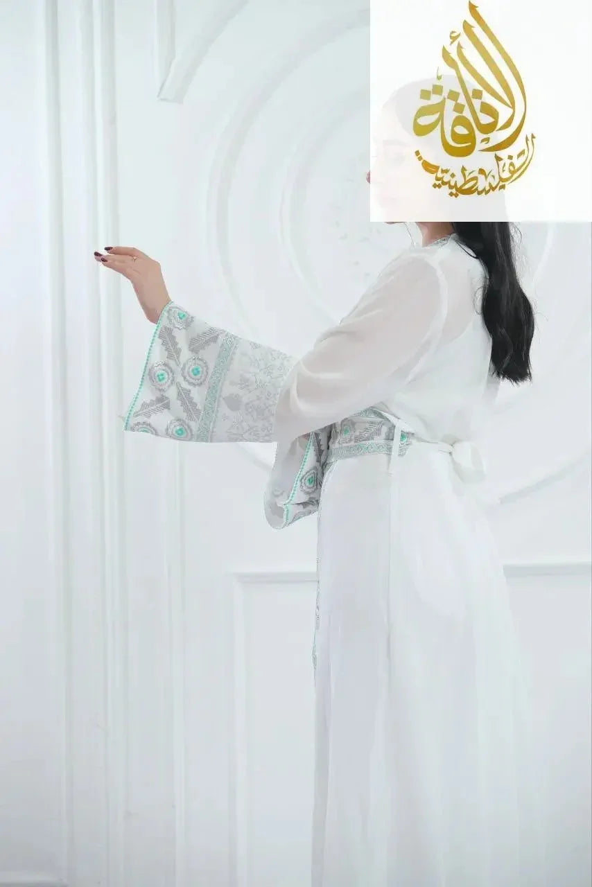 Chiffon Bisht with Luxurious Reed Gold Embroidery: Elegance & Sophistication Palestinian Elegance