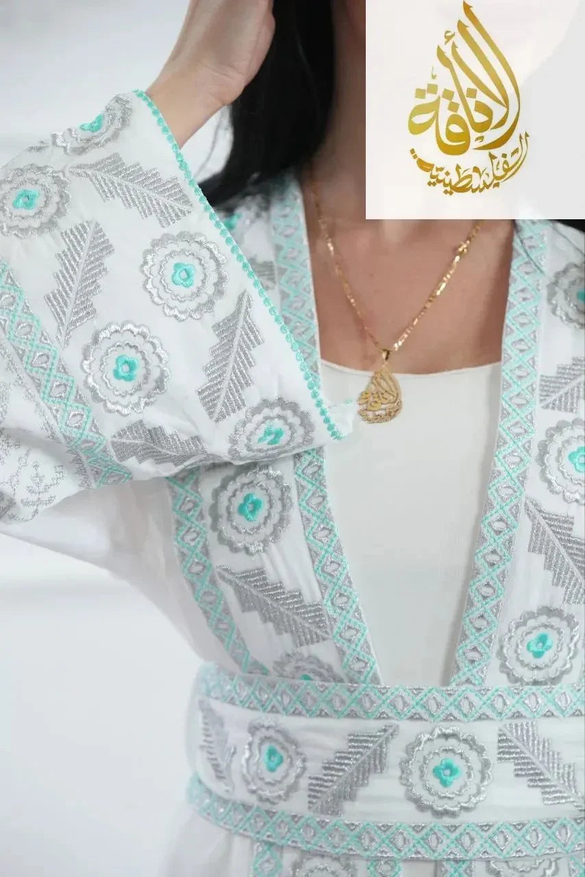 Chiffon Bisht with Luxurious Reed Gold Embroidery: Elegance & Sophistication Palestinian Elegance