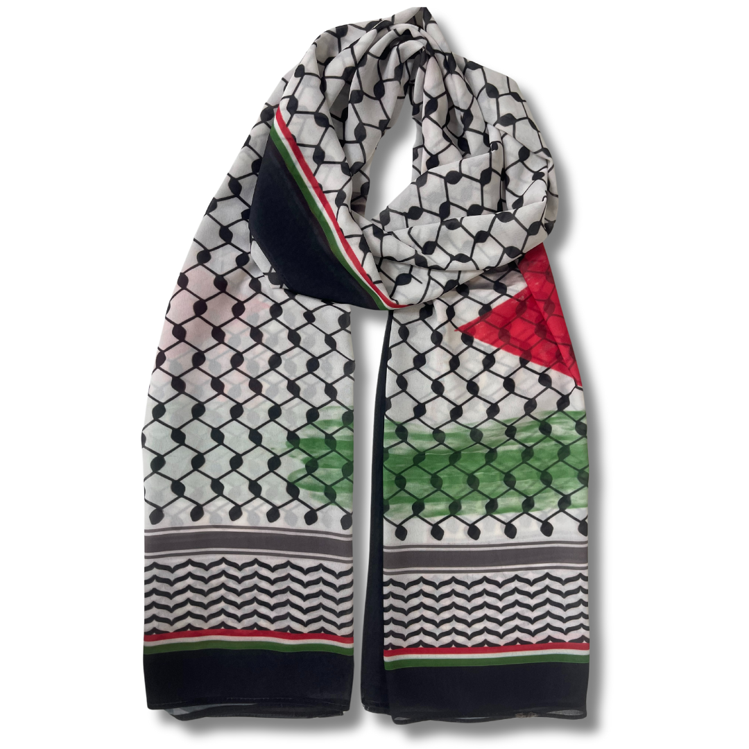 Colorful Kuffiyeh Hijab with Faint Palestine Flag Palestinian Elegance