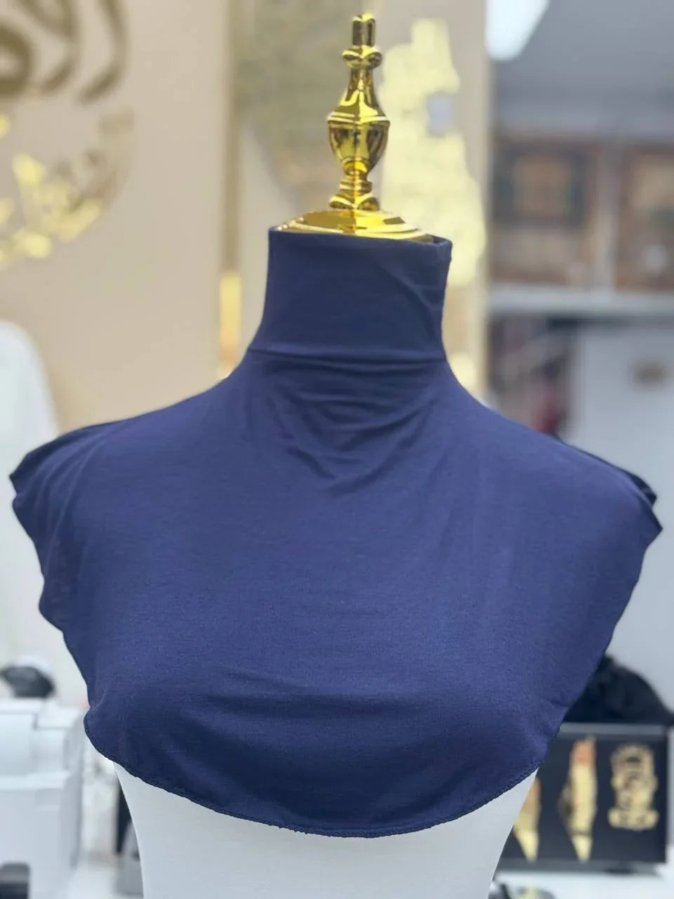 Palestinian Elegance Cotton Lightweight Turtle Neck navy jersey dickey on mannequin for modest layering and coverage