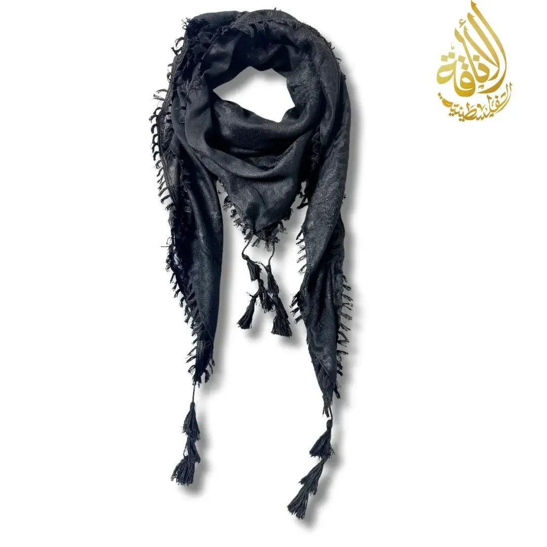 Cultural Heritage Bundle: Black on Black Kofaya with Sharshoba & Circle Palestine Bracelet Palestinian Elegance