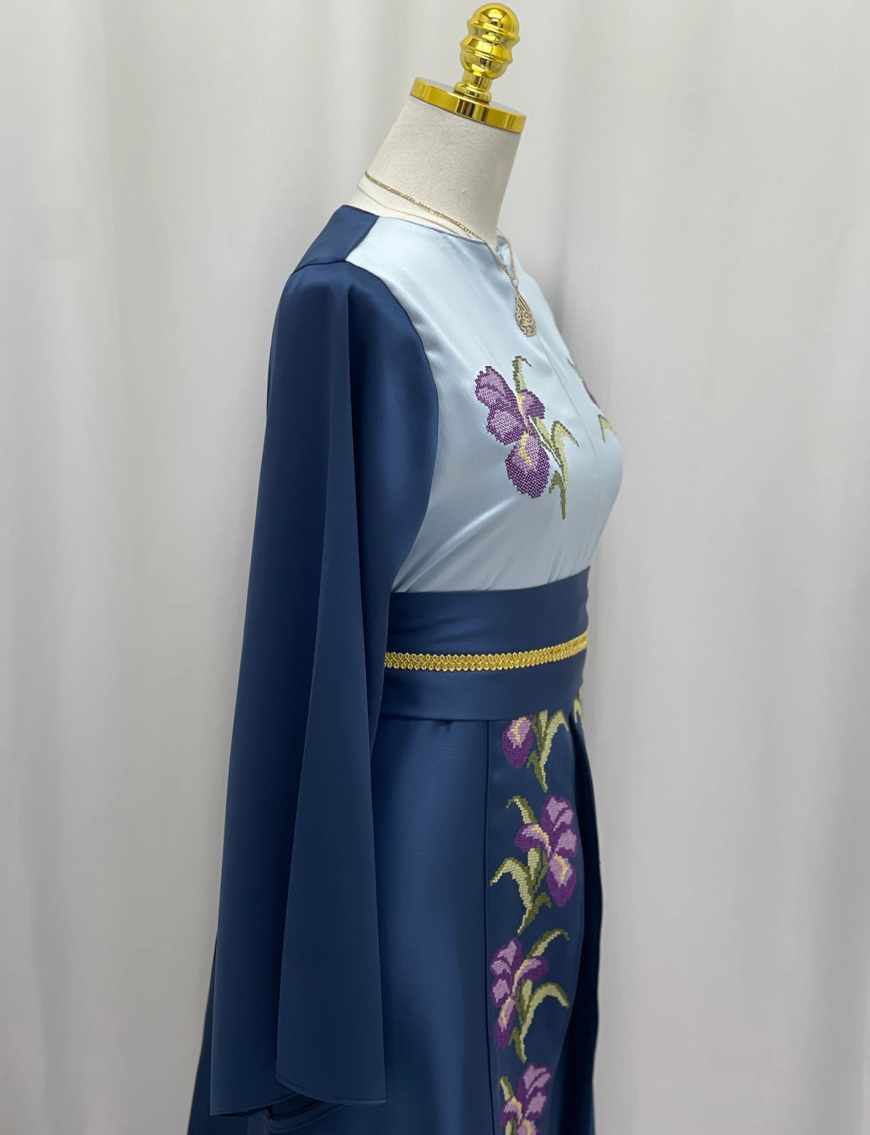 Violet Bloom Embroidered Caftan - Palestinian Elegance