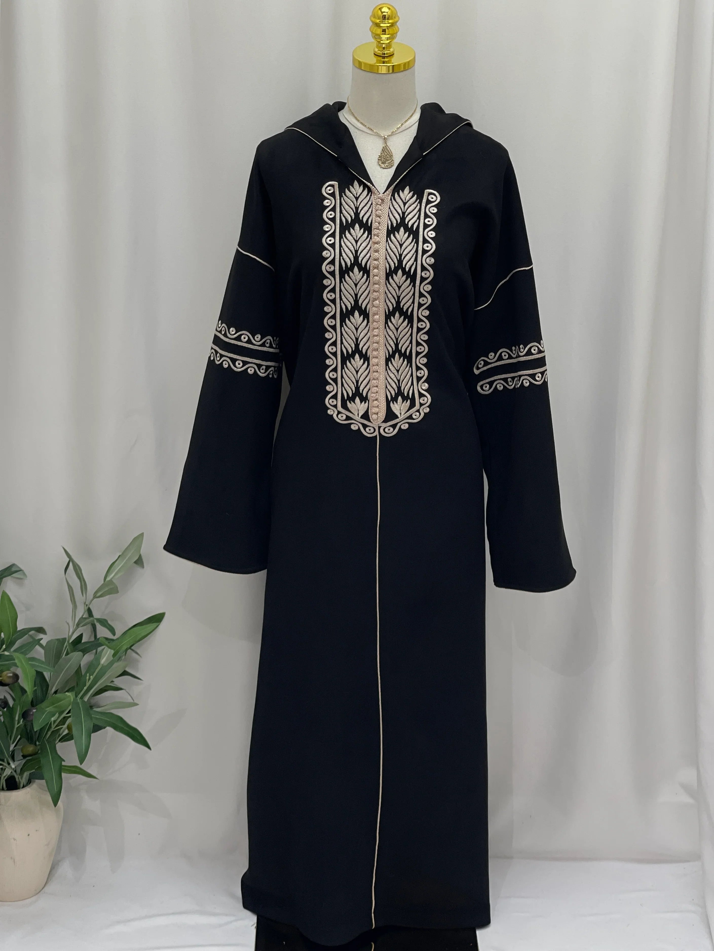Heritage Suede Embroidered Hooded Abaya