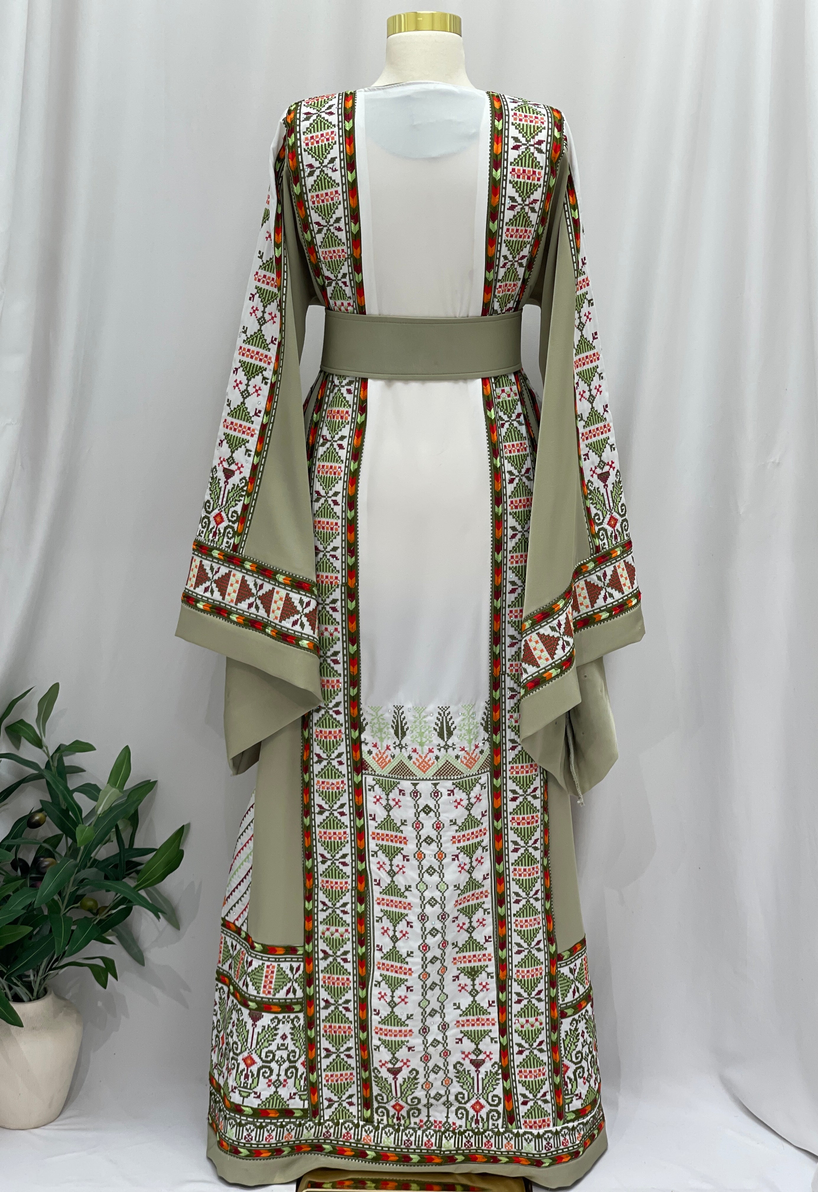 Olive Heritage Embroidered Thobe | Classic Modest Embroidery