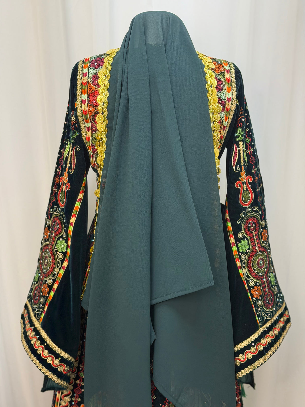 Yasmeen Coin-Trimmed Tie Shawl-Khirka
