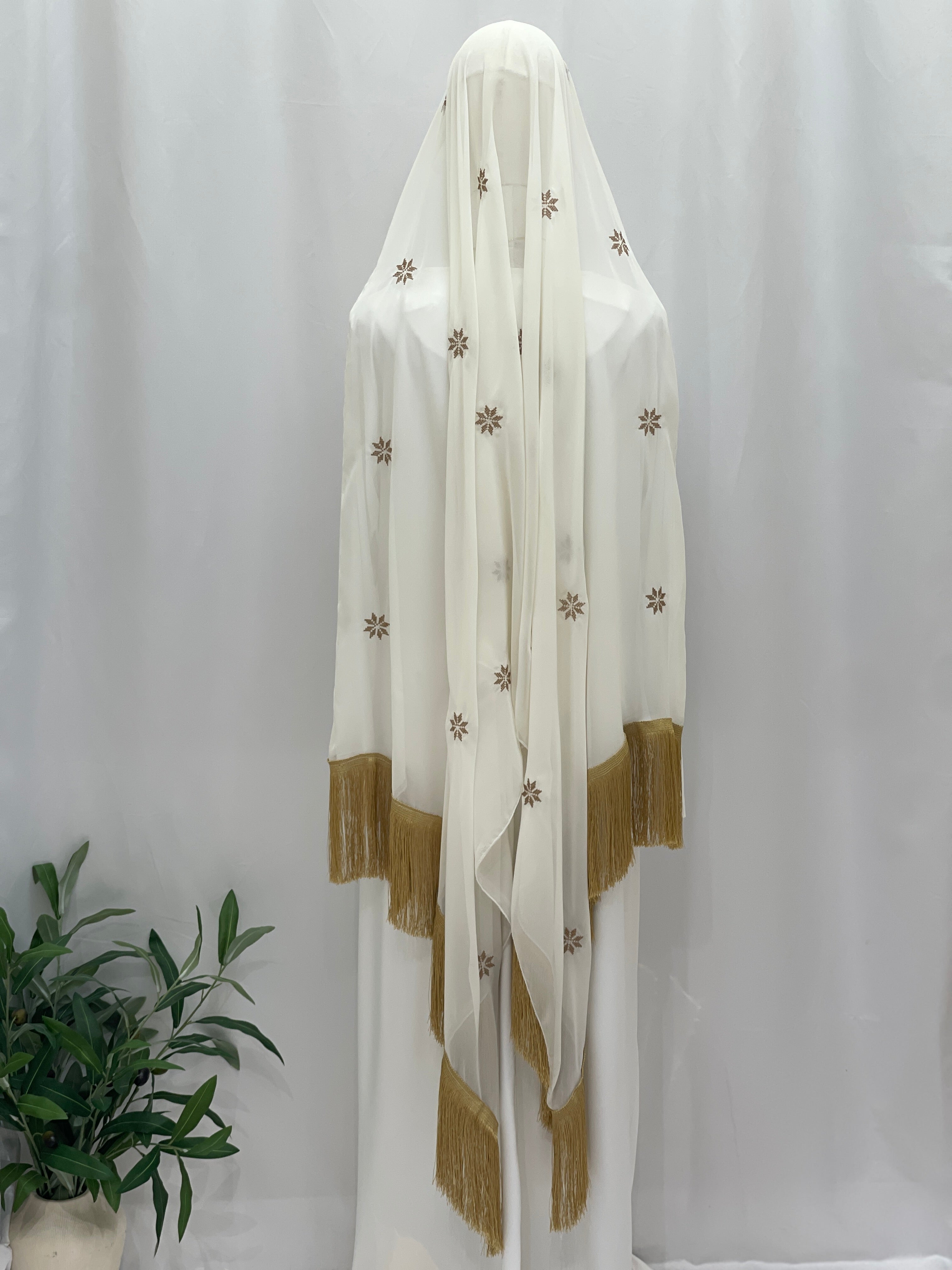 Golden Flowers Fringe Shawl-(Khirka)