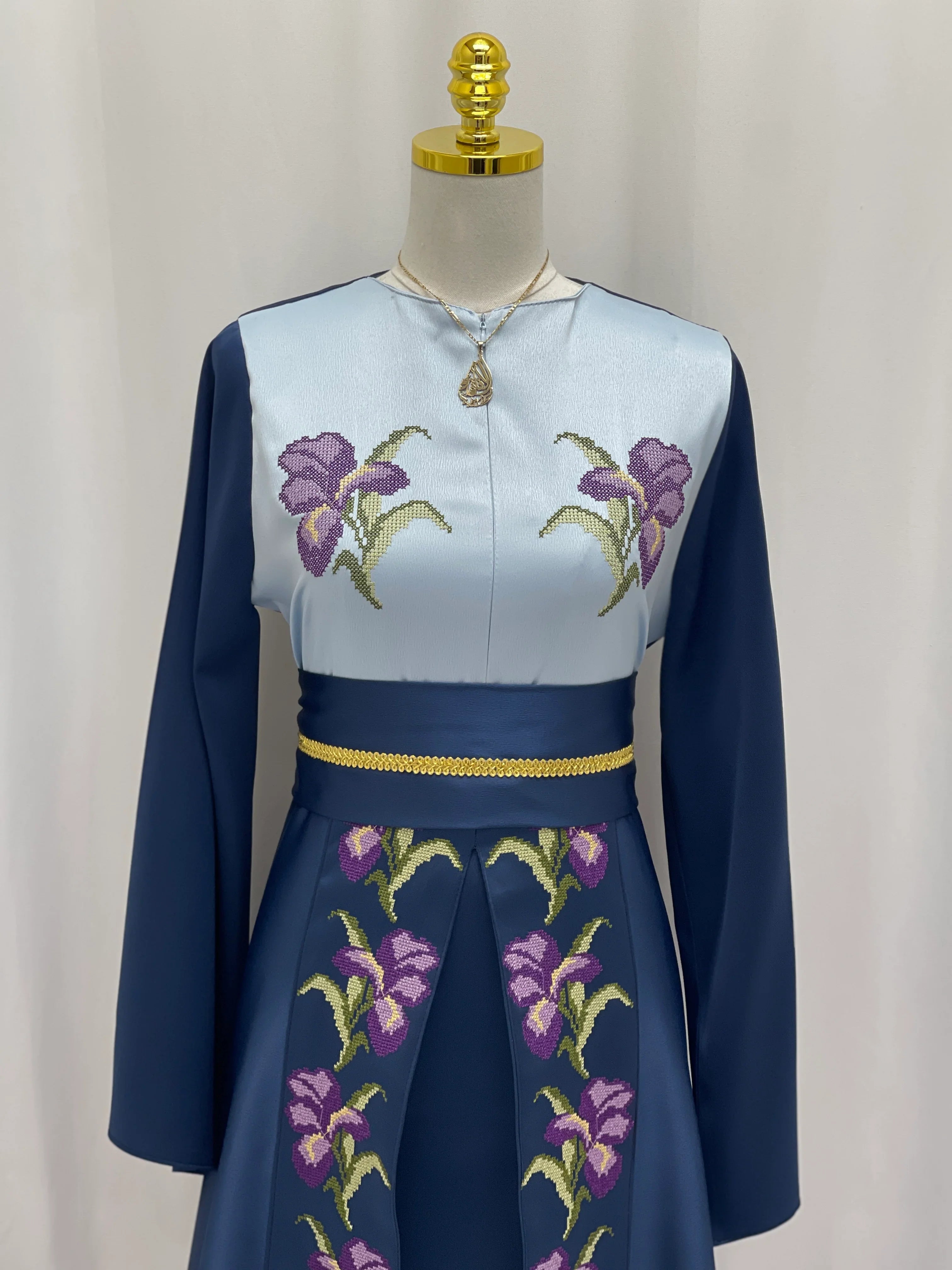 Violet Bloom Embroidered Caftan - Palestinian Elegance