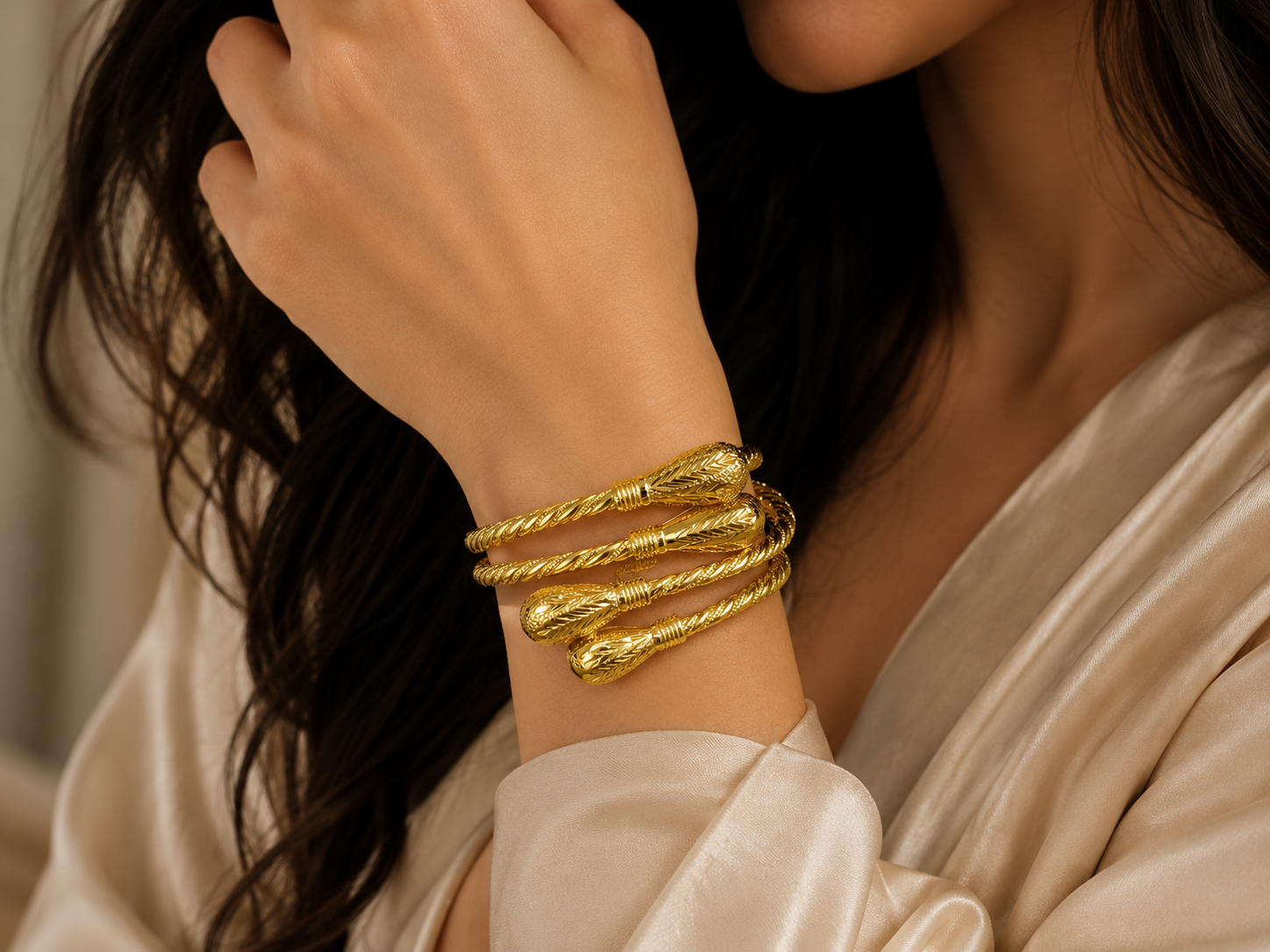 Double Injasa Mabroma Palestinian Gold Bangle Bracelet for Modest Fashion