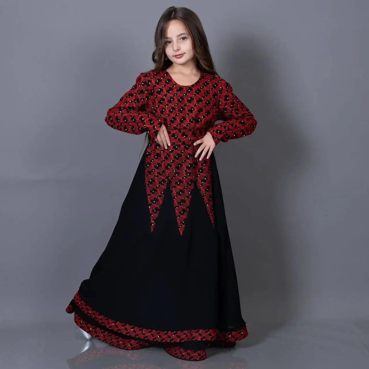 Elegant Embroidered Girls Dress: Timeless Craftsmanship Palestinian Elegance