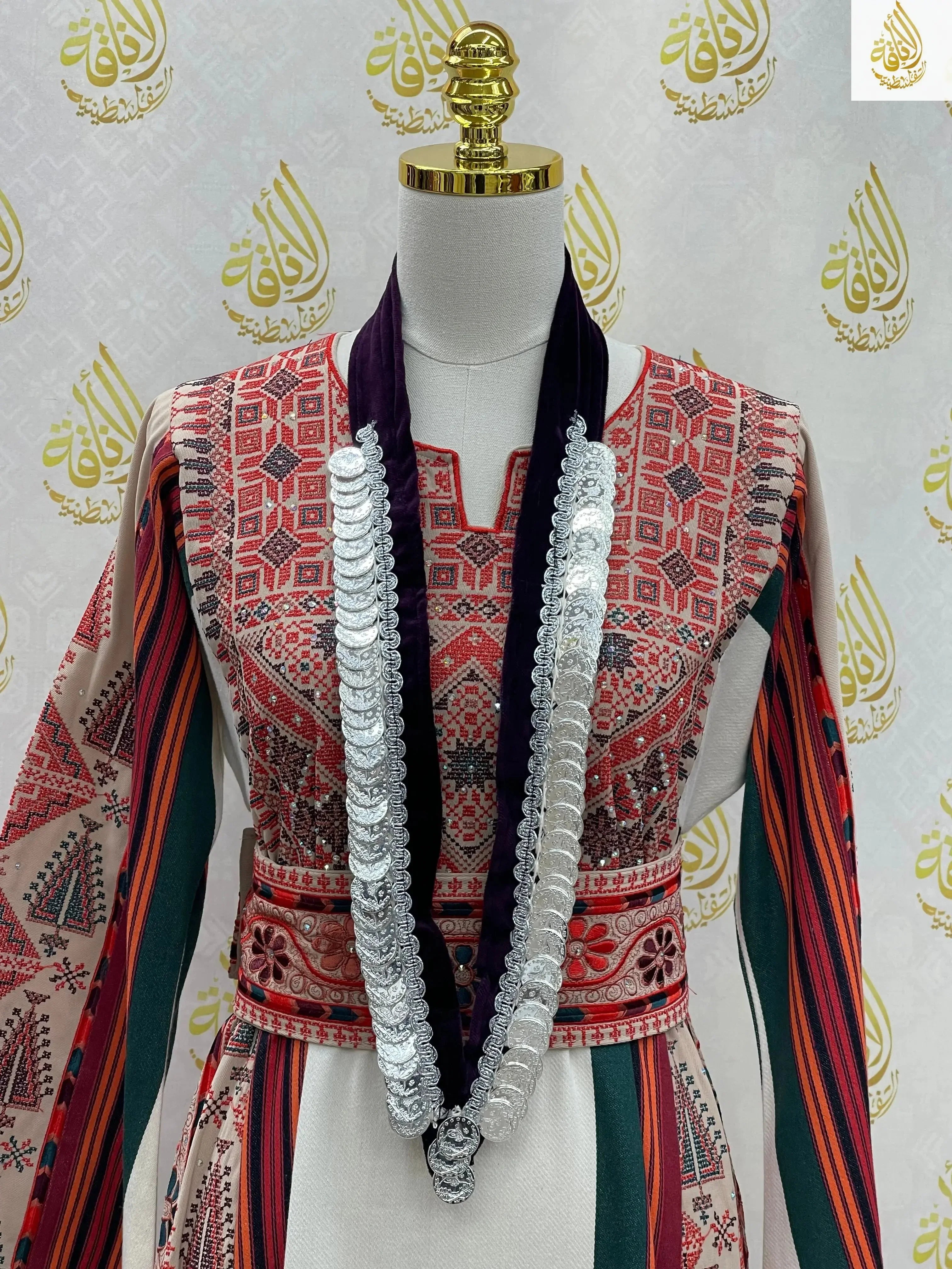 Elegant Faux Lira Set - Velvet with 24K Gold & Silver-Look Stitching Palestinian Elegance