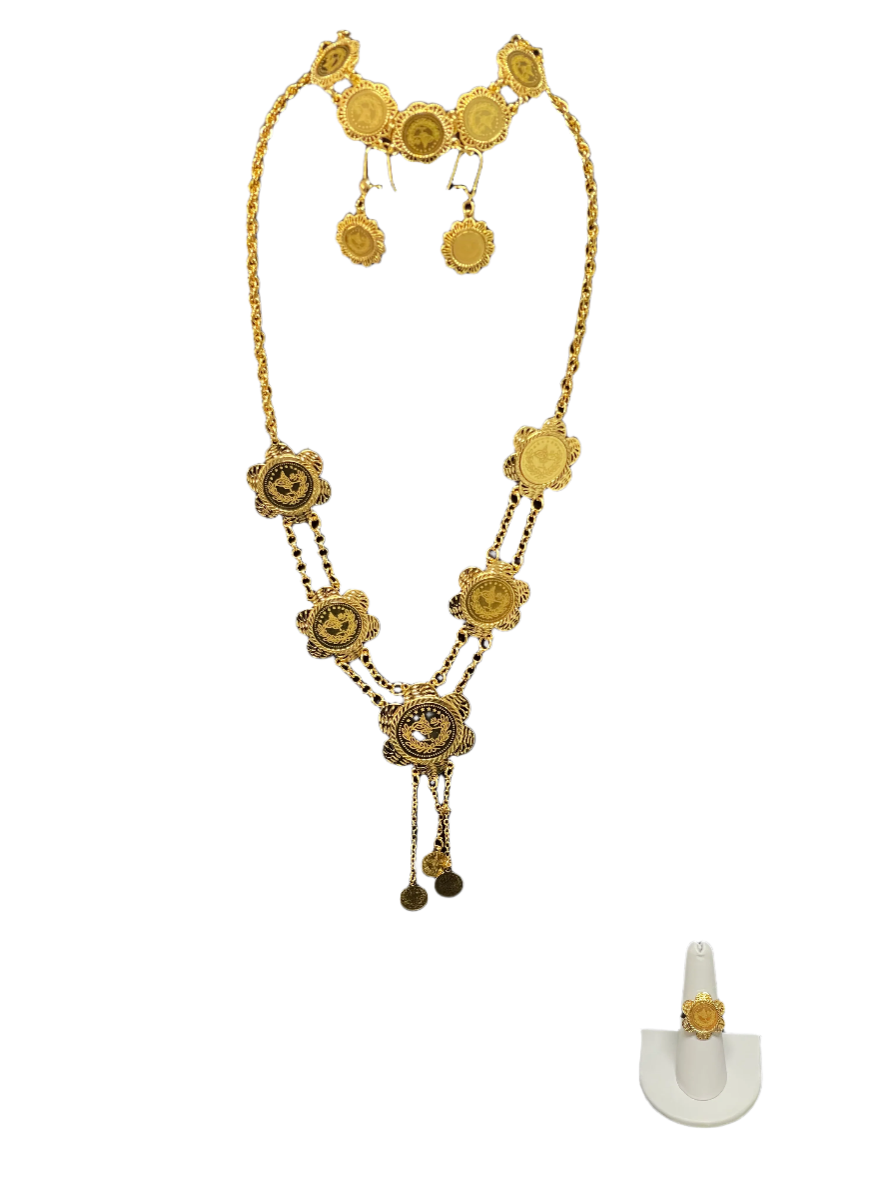 Palestinian Elegance imitated gold Gold Coin Necklace Set with intricate coin and chain design