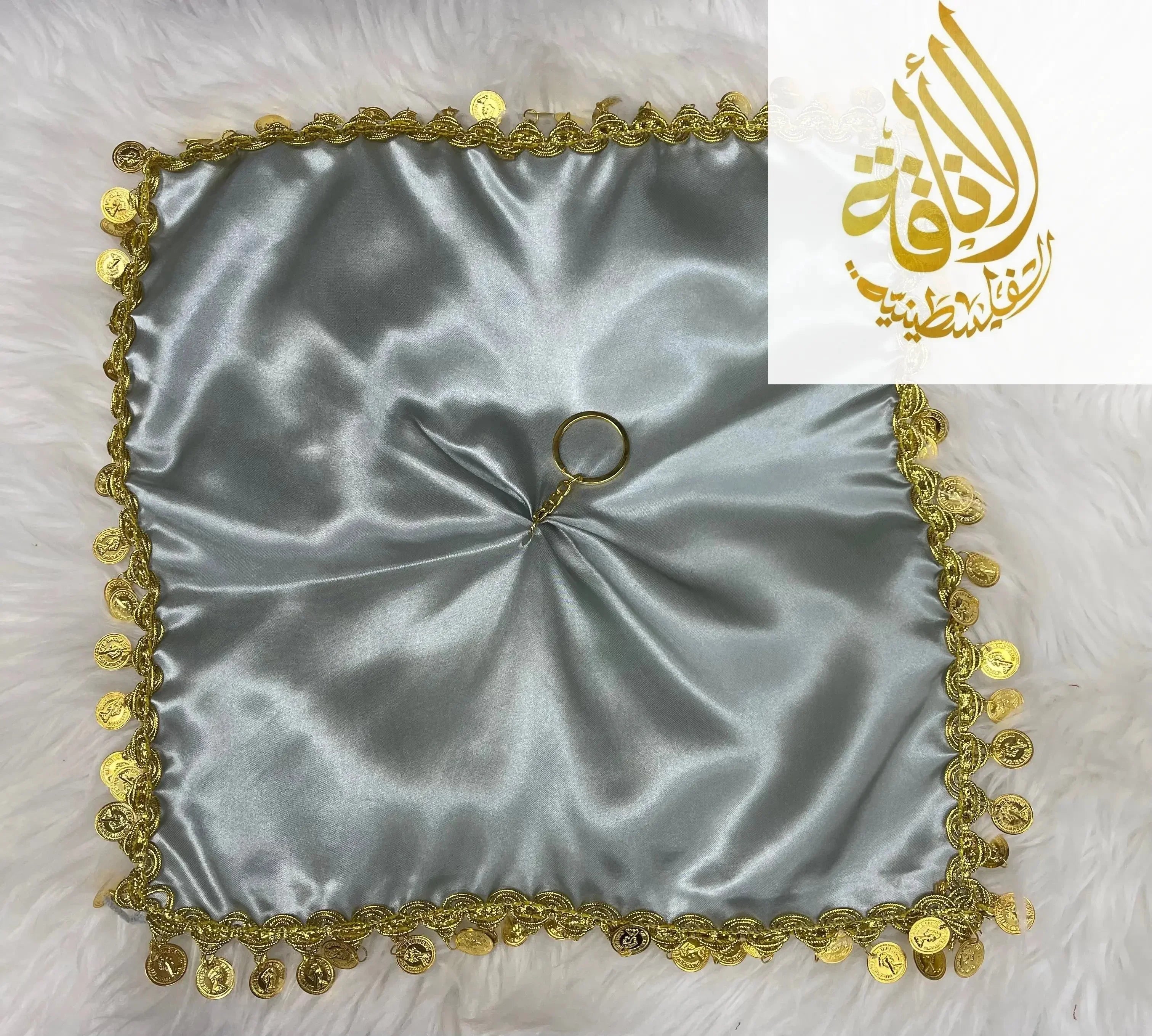 Elegant Satin Mandil Featuring Lerat Dancing Design - Perfect for Cultural Celebrations Palestinian Elegance