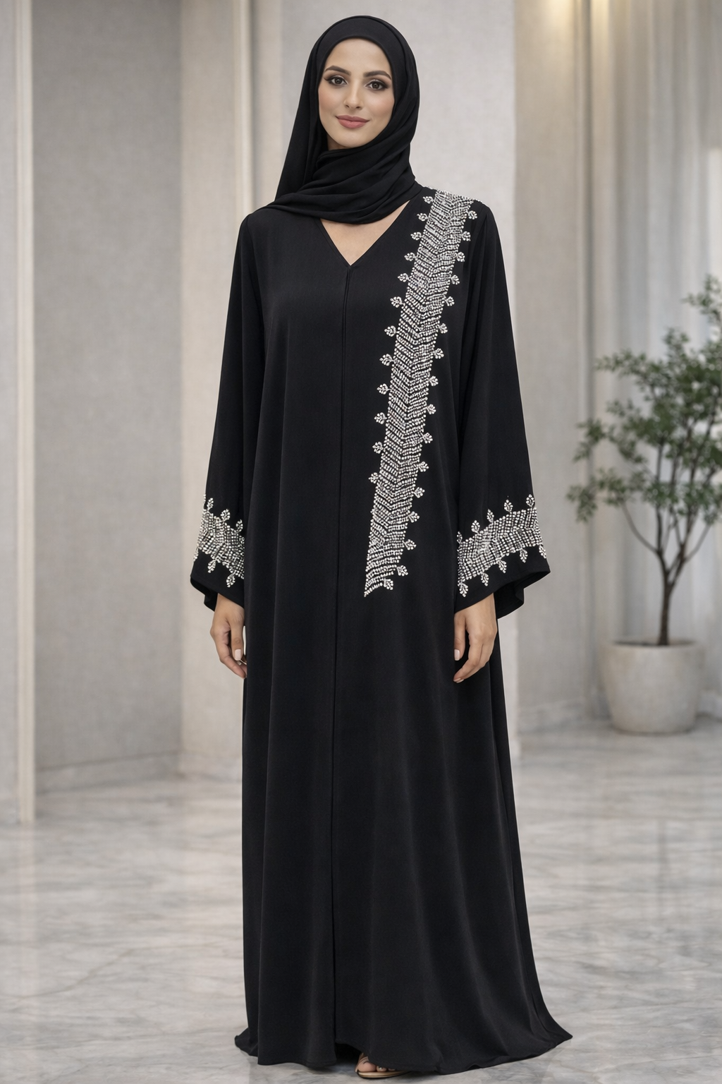 عباية فلسطينية فاخرة محتشمة من خرز يدوي فاخر من دبي