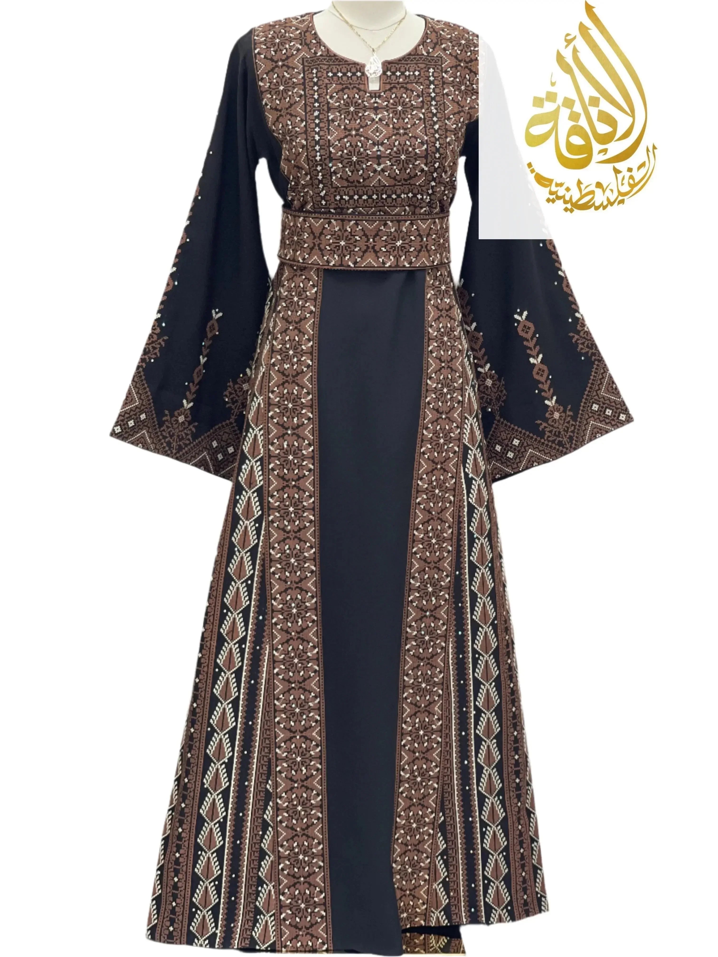 Embroidered Brown Unique Thoub - Palestinian Elegance
