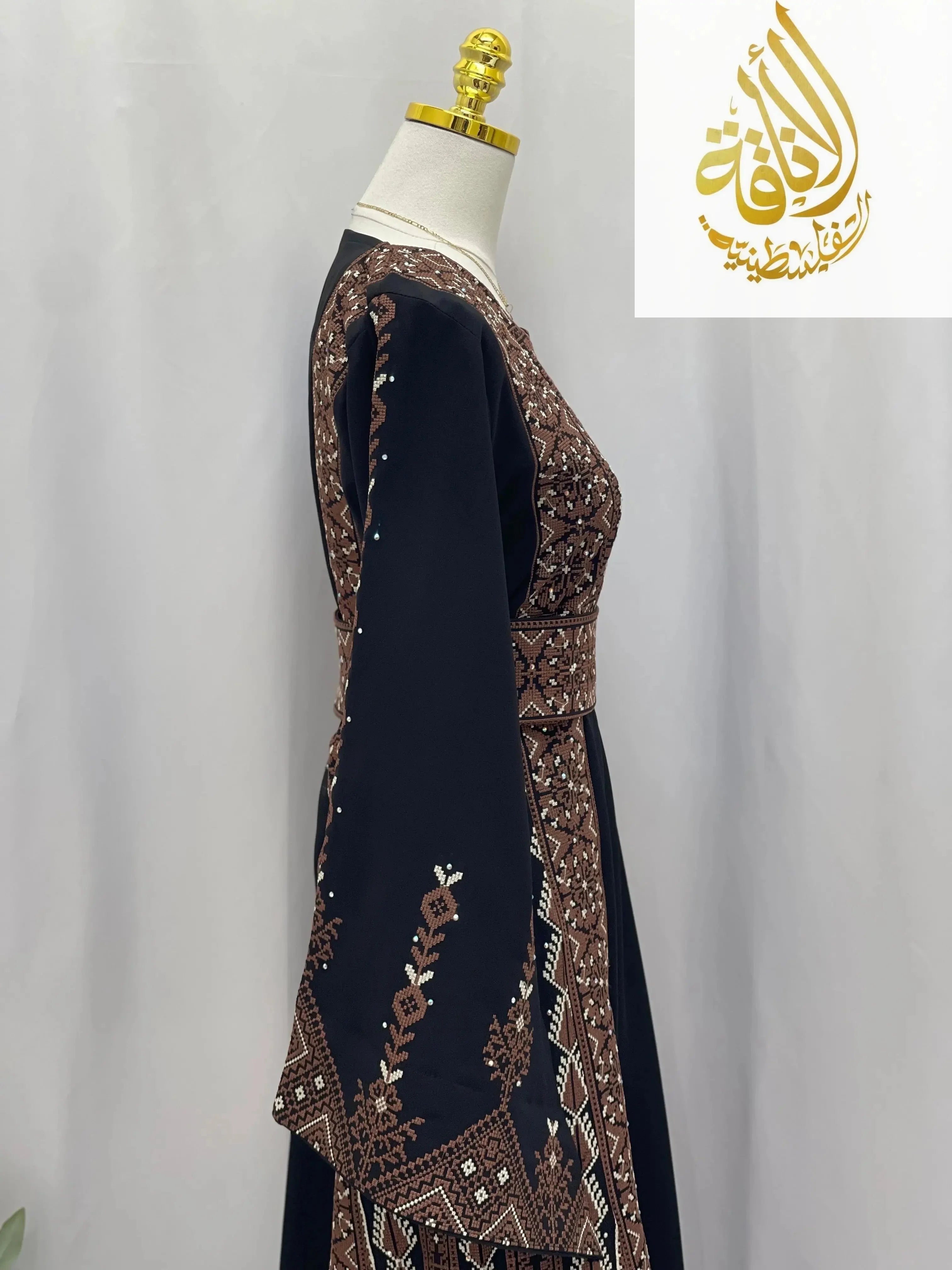 Embroidered Brown Unique Thoub - Palestinian Elegance