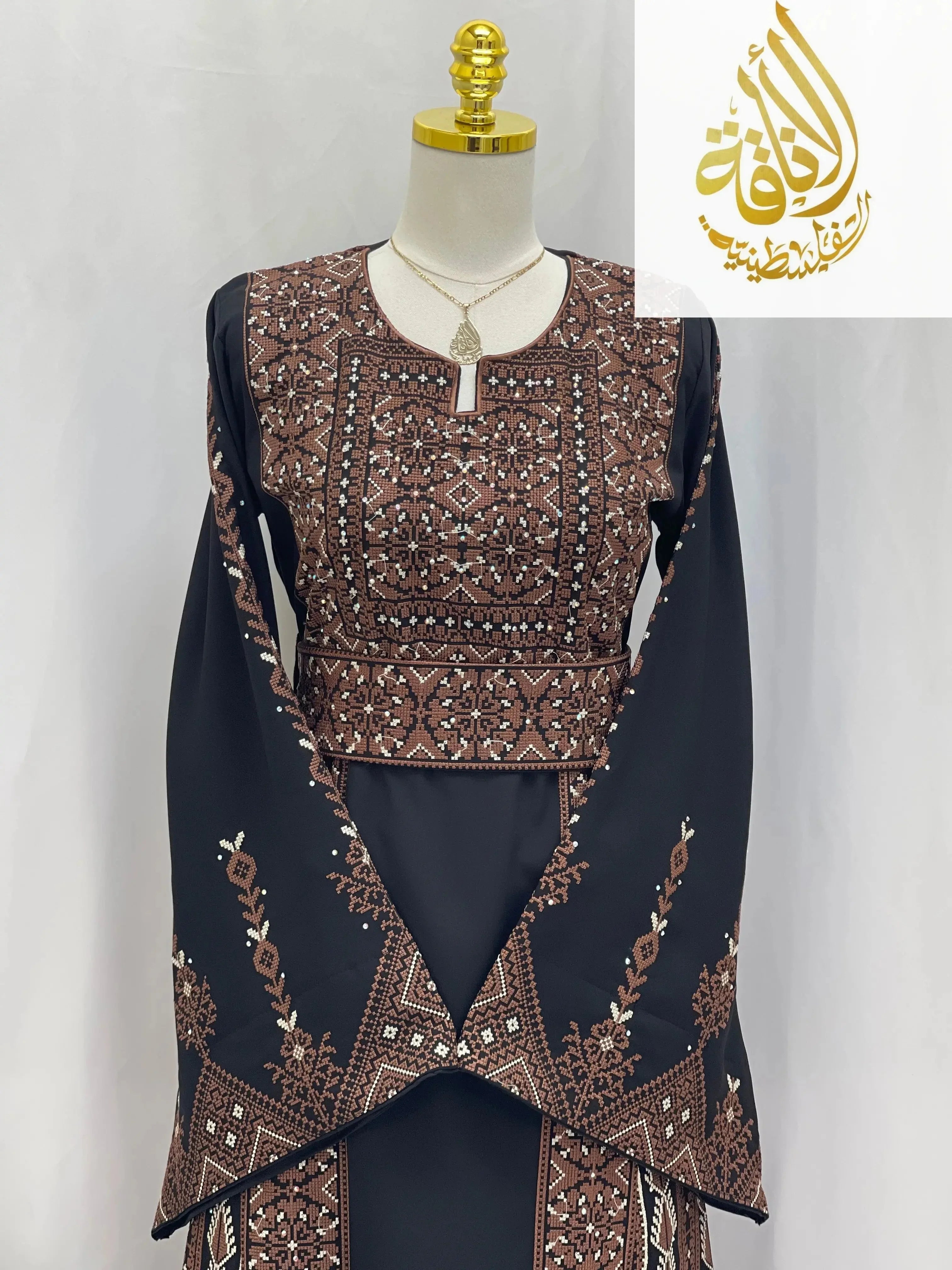 Embroidered Brown Unique Thoub - Palestinian Elegance